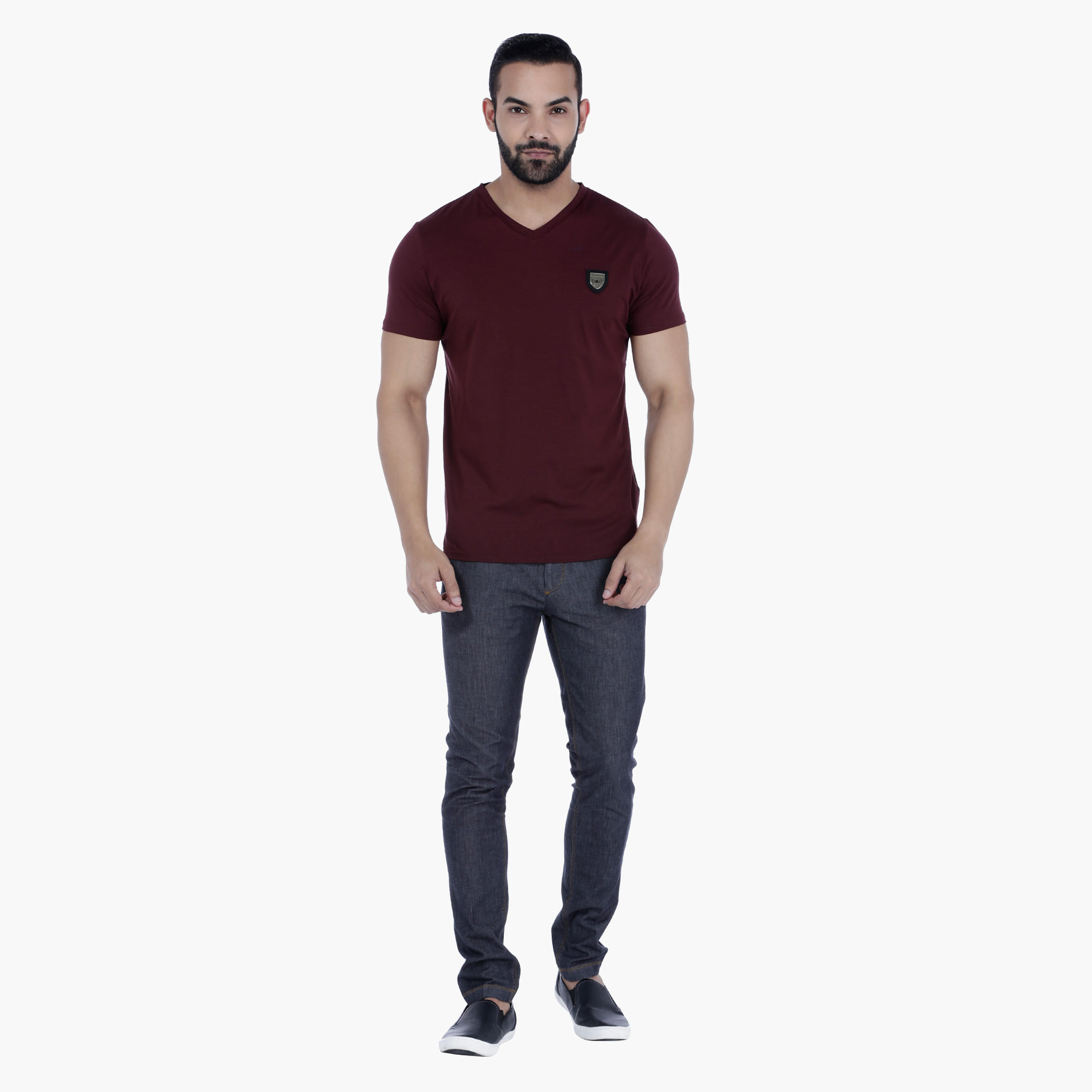 L'HOMME Badge T-Shirt with V-Neck and Short Sleeves-men-clothing-tshirtsandpolos-tshirts-image-15