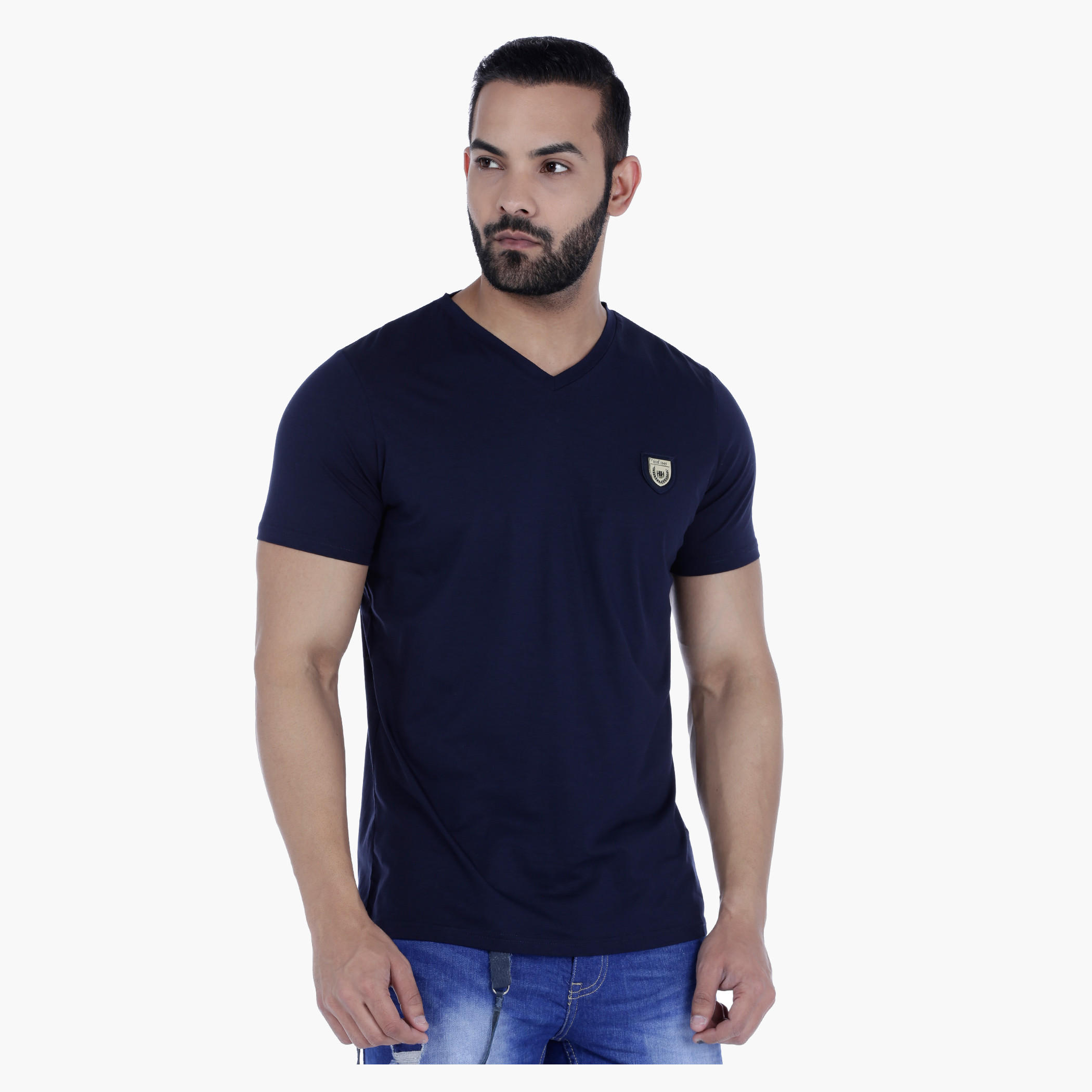 L'HOMME Badge T-Shirt with V-Neck and Short Sleeves-men-clothing-tshirtsandpolos-tshirts-image-16