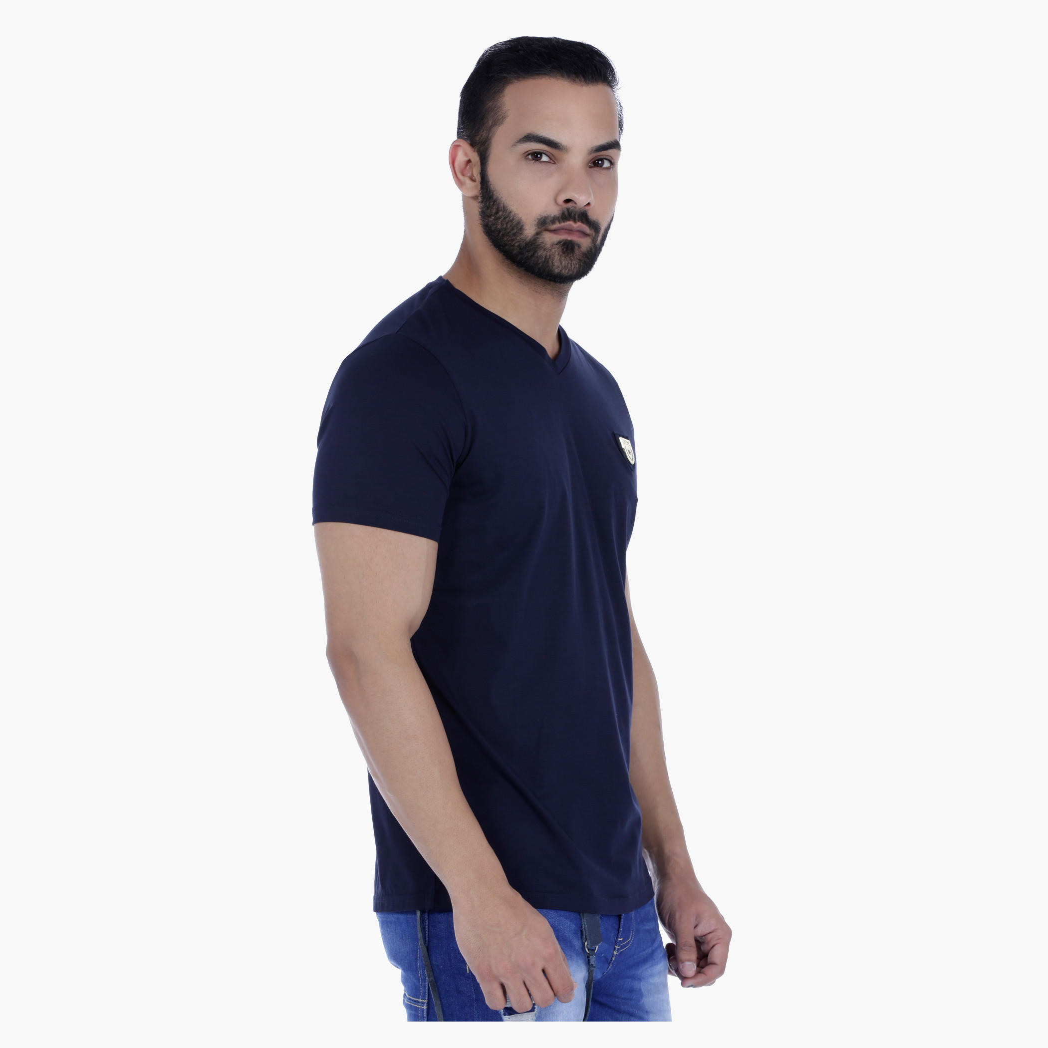 L'HOMME Badge T-Shirt with V-Neck and Short Sleeves-men-clothing-tshirtsandpolos-tshirts-image-18