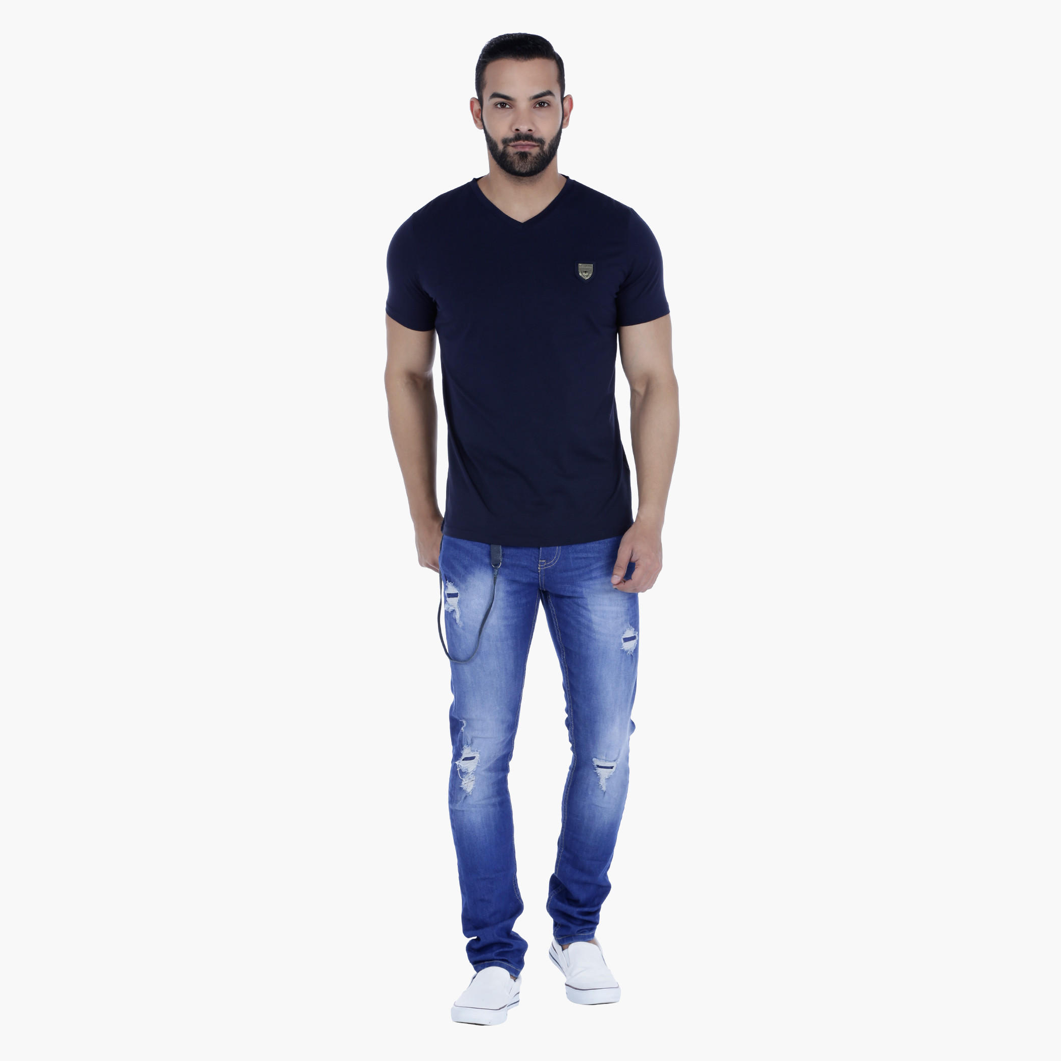 L'HOMME Badge T-Shirt with V-Neck and Short Sleeves-men-clothing-tshirtsandpolos-tshirts-image-20