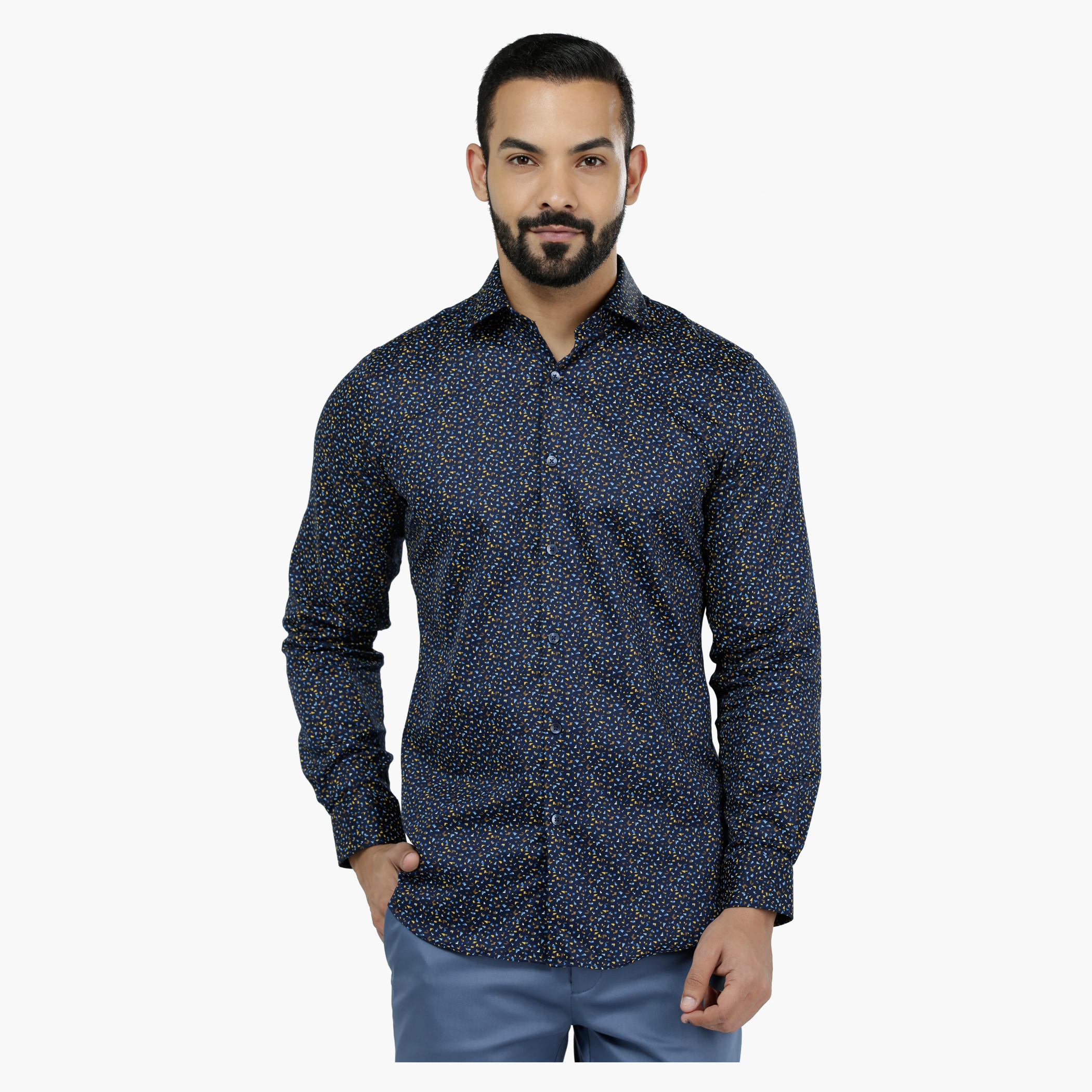 L' Homme Printed Long Sleeves Casual Cotton Shirt-men-clothing-shirts-image-1