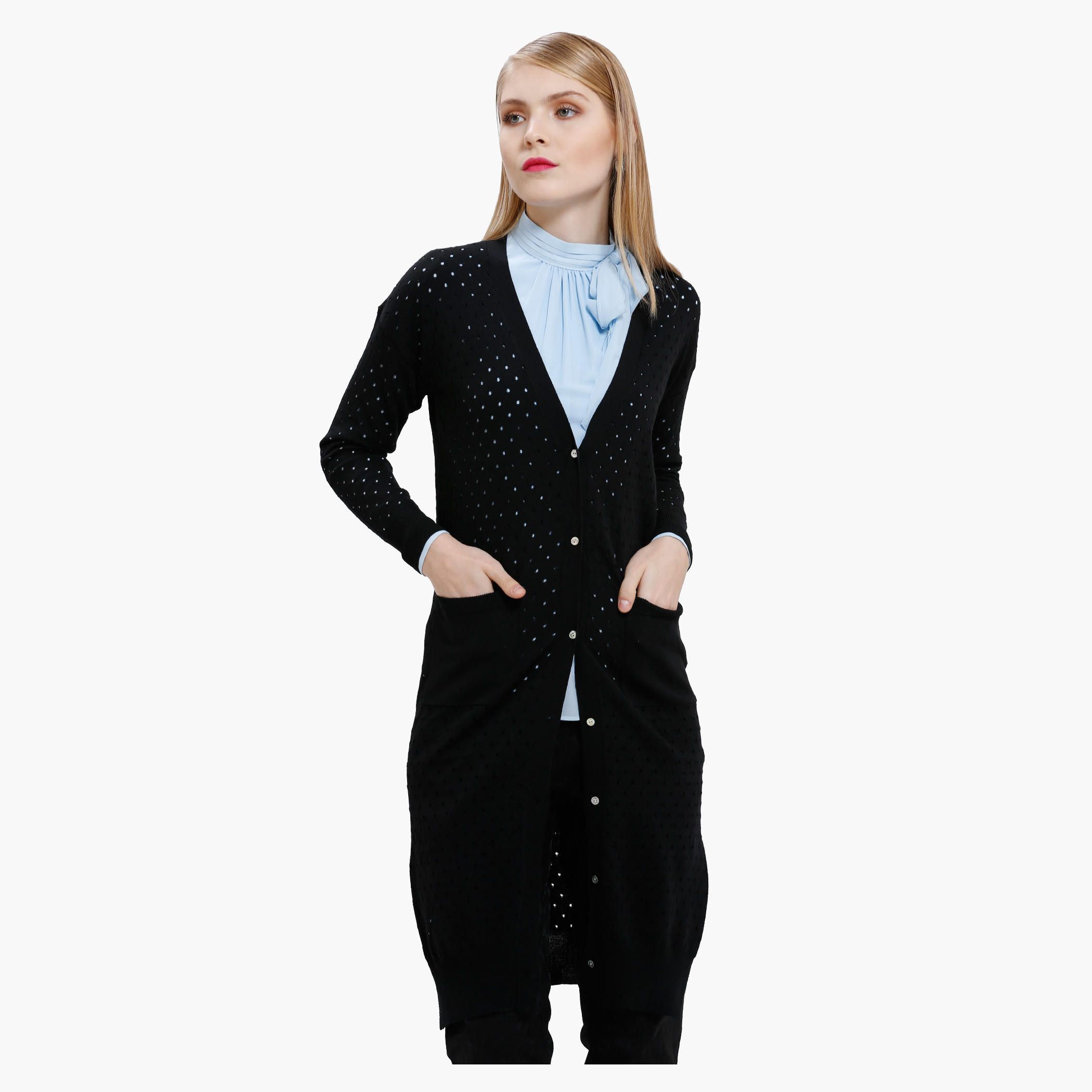 Elle Textured Cardigan with Long Sleeves-women-winterwear-cardigansandjumpers-cardigans-image-1