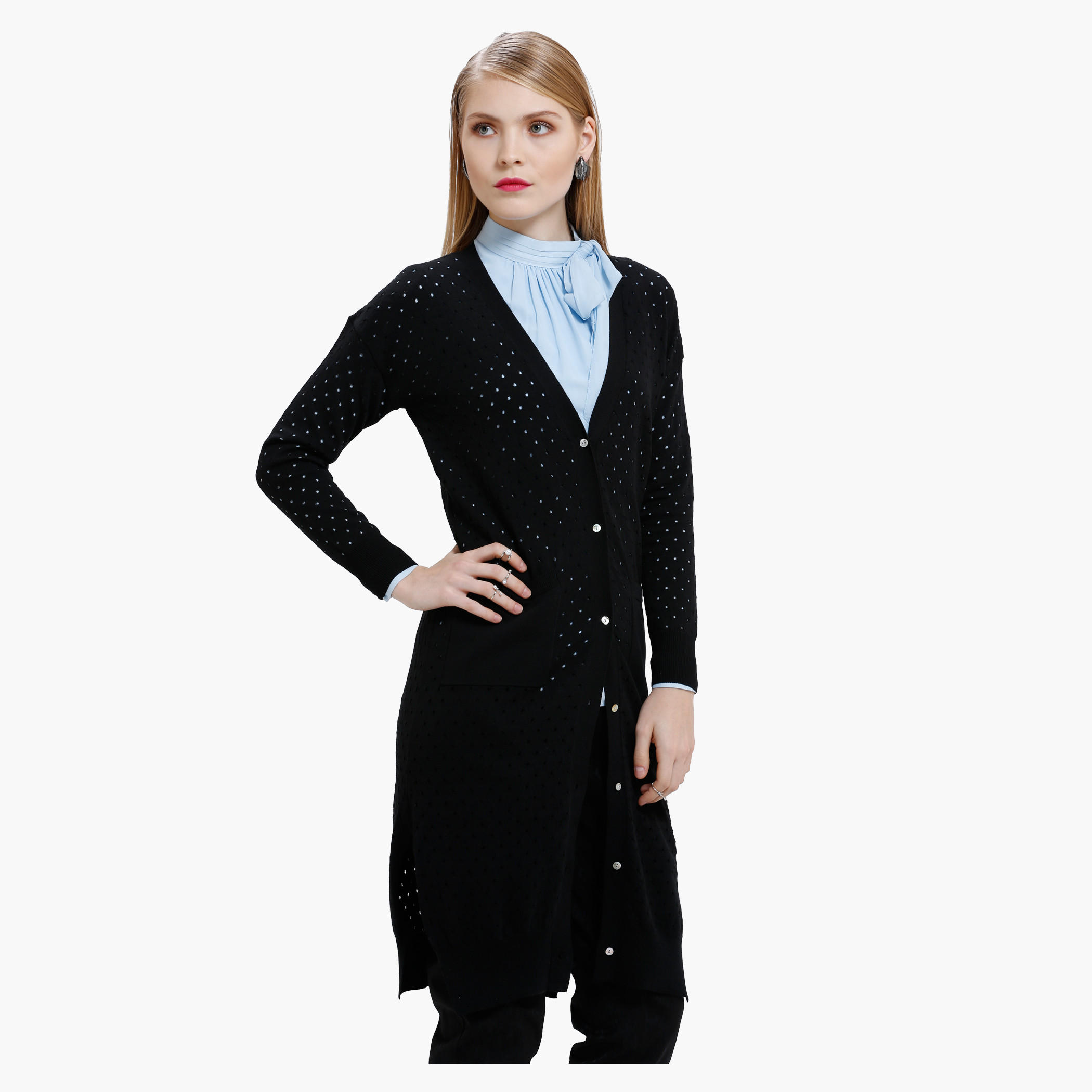 Elle Textured Cardigan with Long Sleeves-women-winterwear-cardigansandjumpers-cardigans-image-3