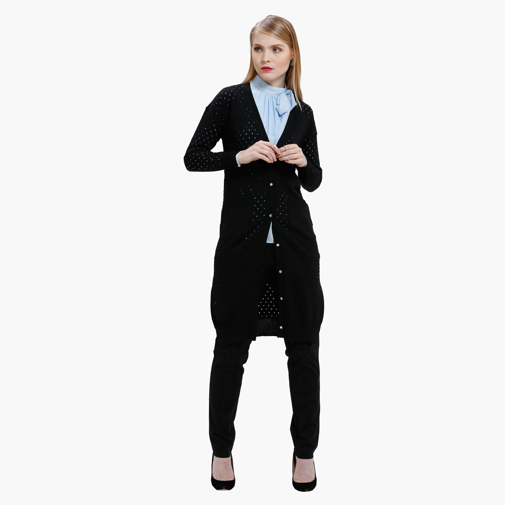 Elle Textured Cardigan with Long Sleeves-women-winterwear-cardigansandjumpers-cardigans-image-5