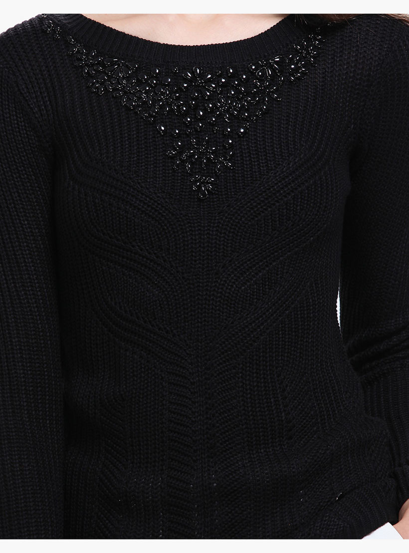 Elle Embellished Sweater with Round Neck and Long Sleeves-women-clothing-cardigansandjumpers-jumpers-image-4
