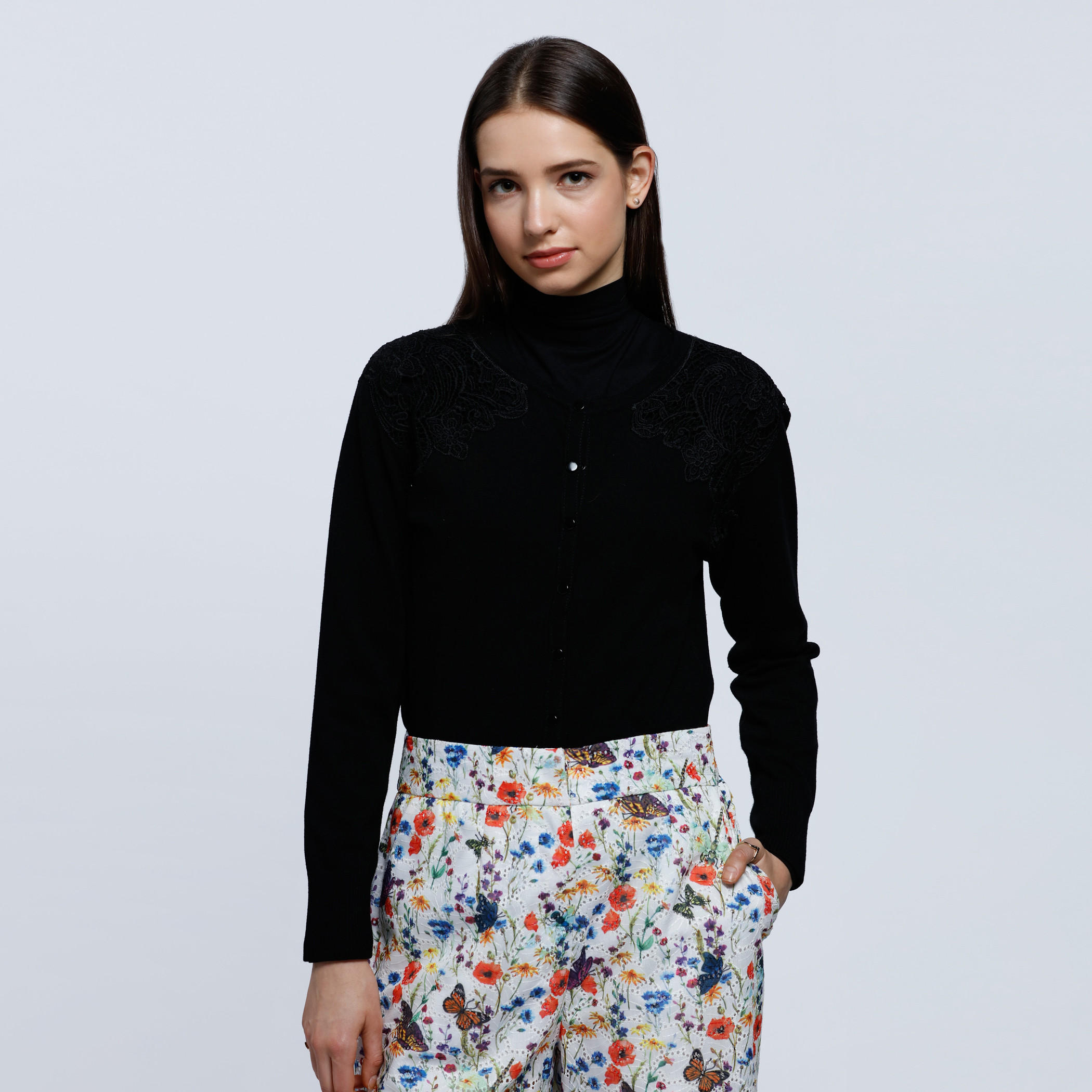 Lace Cardigan with Long Sleeves and Embroidery-women-winterwear-cardigansandjumpers-cardigans-image-1