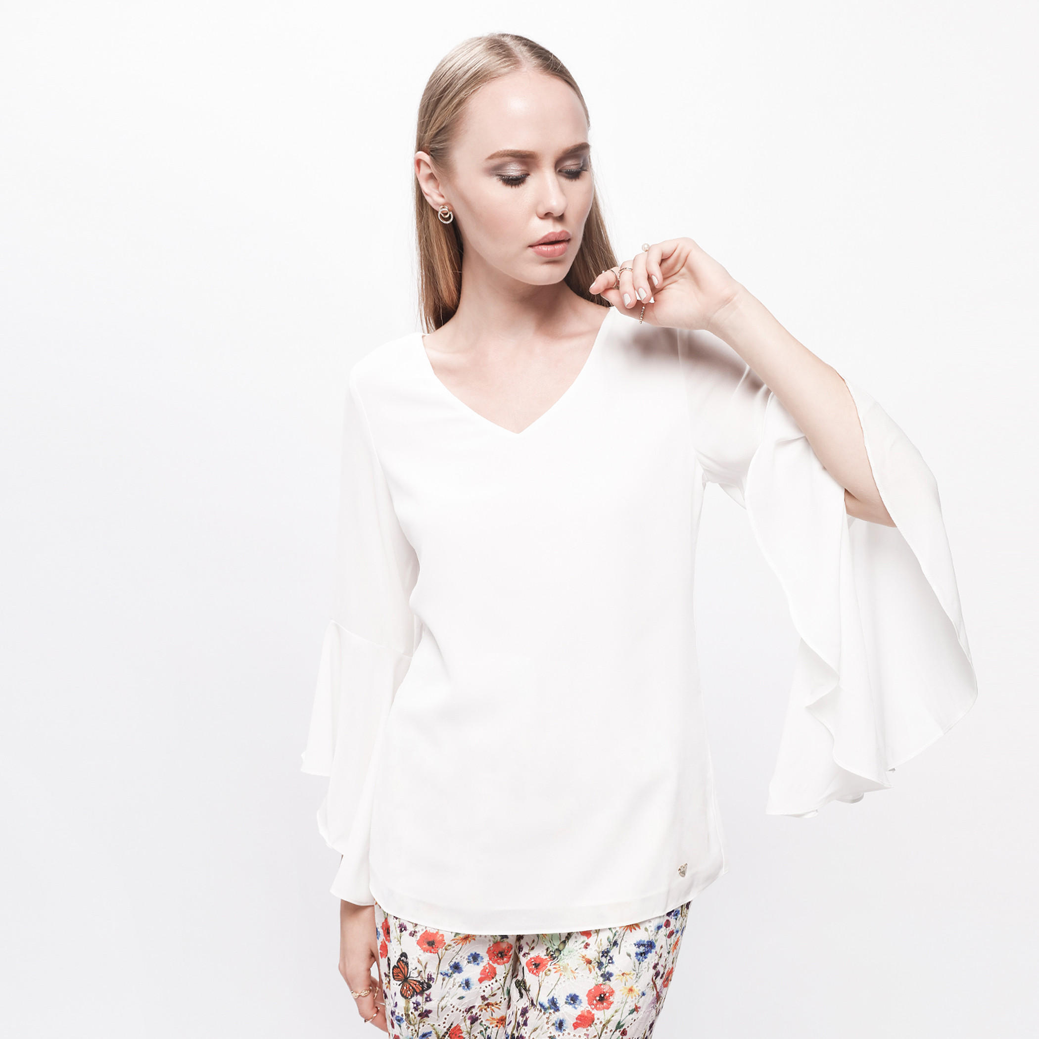 V-Neck Top with Flared Sleeves-women-clothing-shirtsandblouses-blouses-image-1