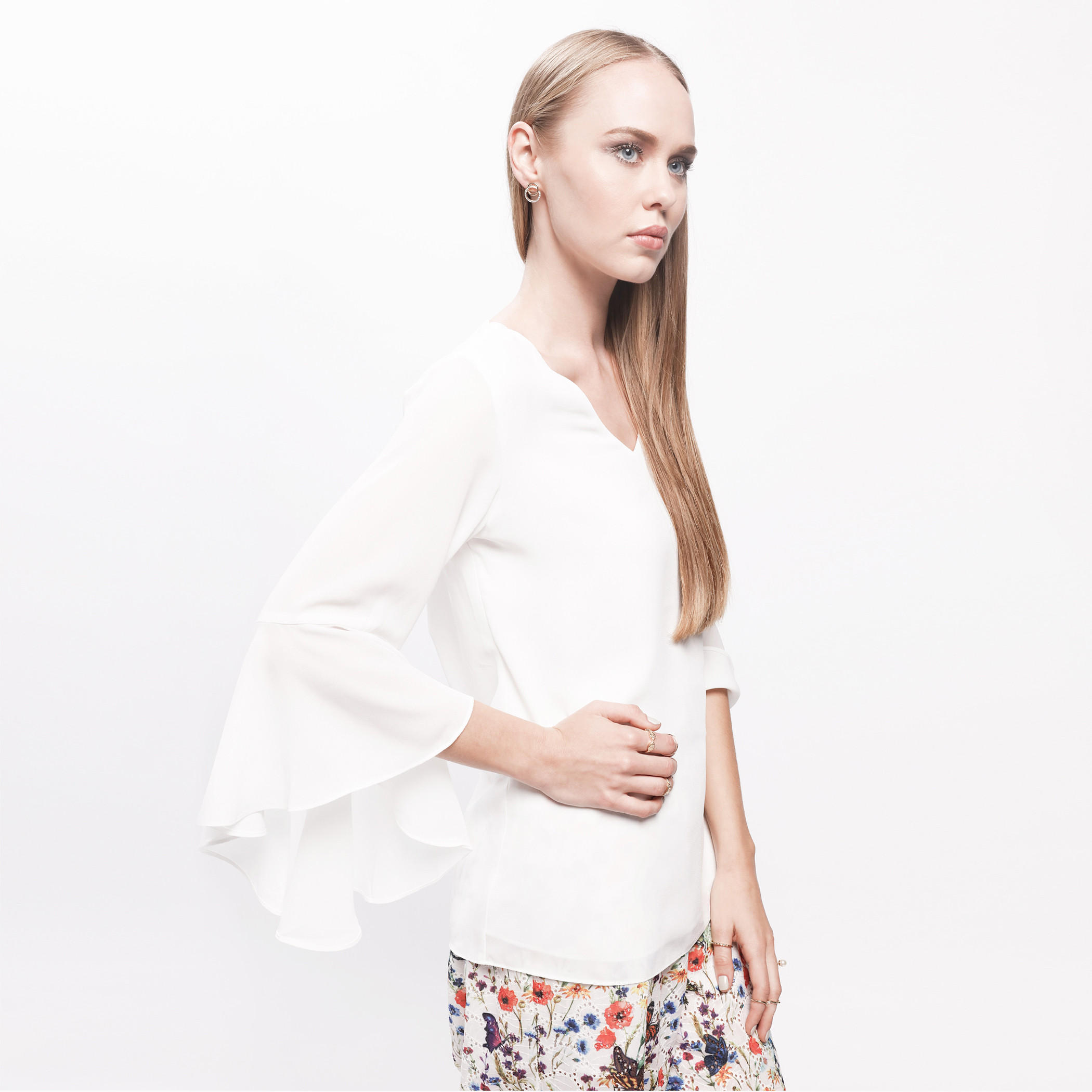 V-Neck Top with Flared Sleeves-women-clothing-shirtsandblouses-blouses-image-3