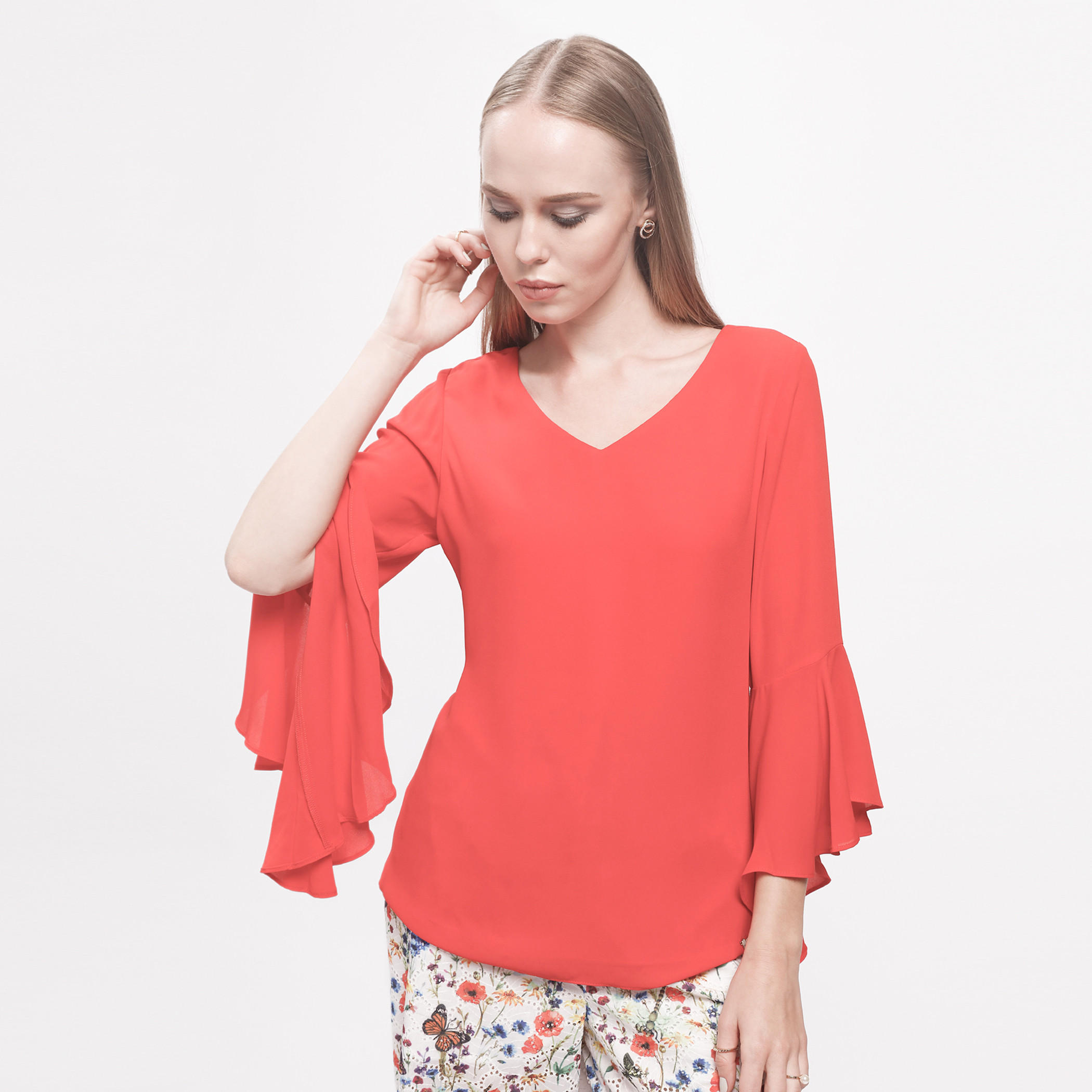 V-Neck Top with Flared Sleeves-women-clothing-shirtsandblouses-blouses-image-6