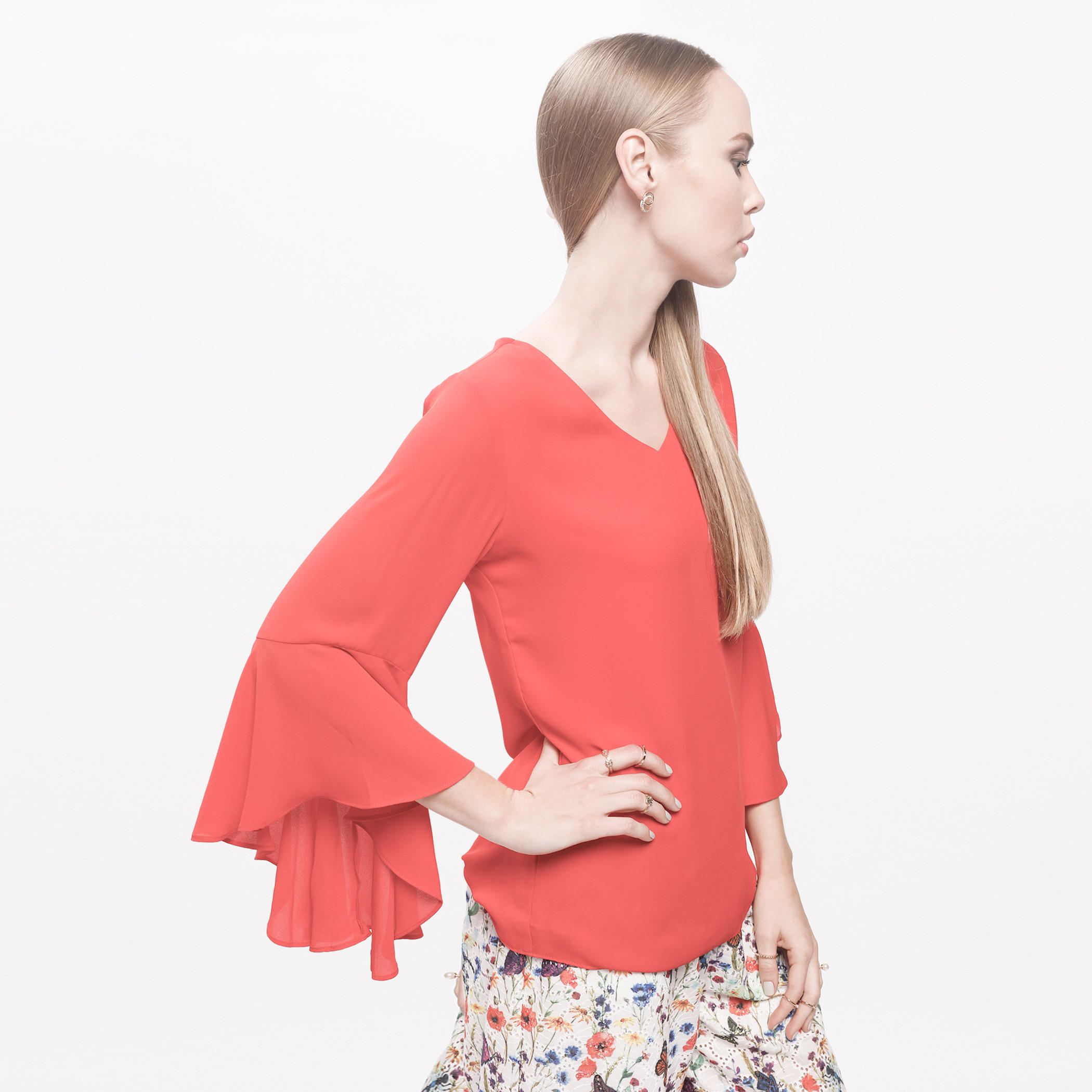 V-Neck Top with Flared Sleeves-women-clothing-shirtsandblouses-blouses-image-8