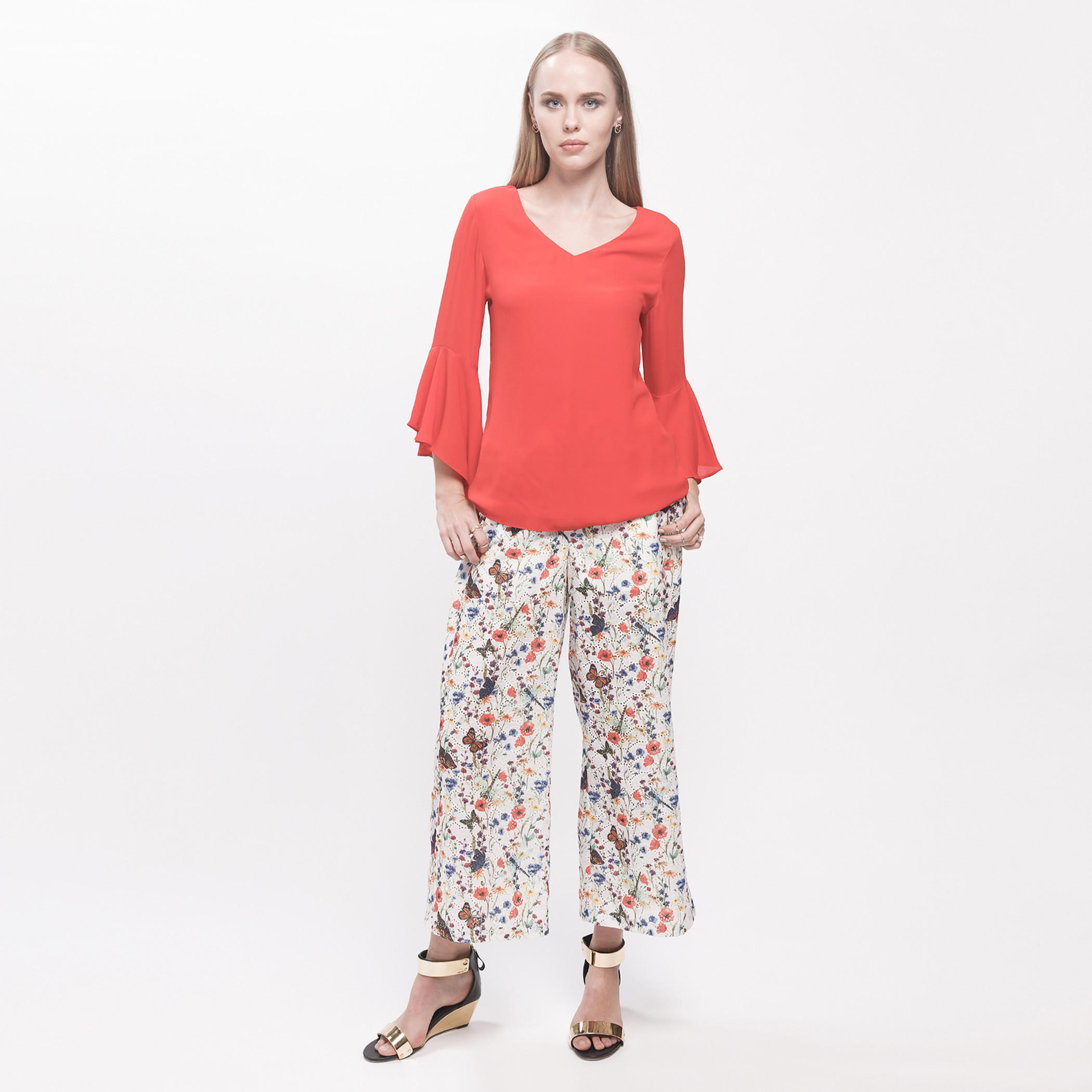 V-Neck Top with Flared Sleeves-women-clothing-shirtsandblouses-blouses-image-10