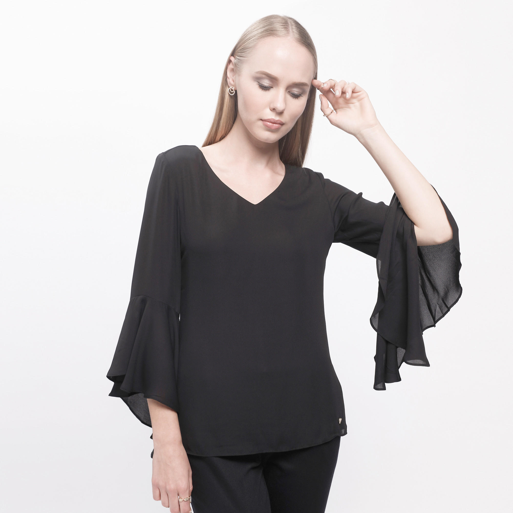 V-Neck Top with Flared Sleeves-women-clothing-shirtsandblouses-blouses-image-11