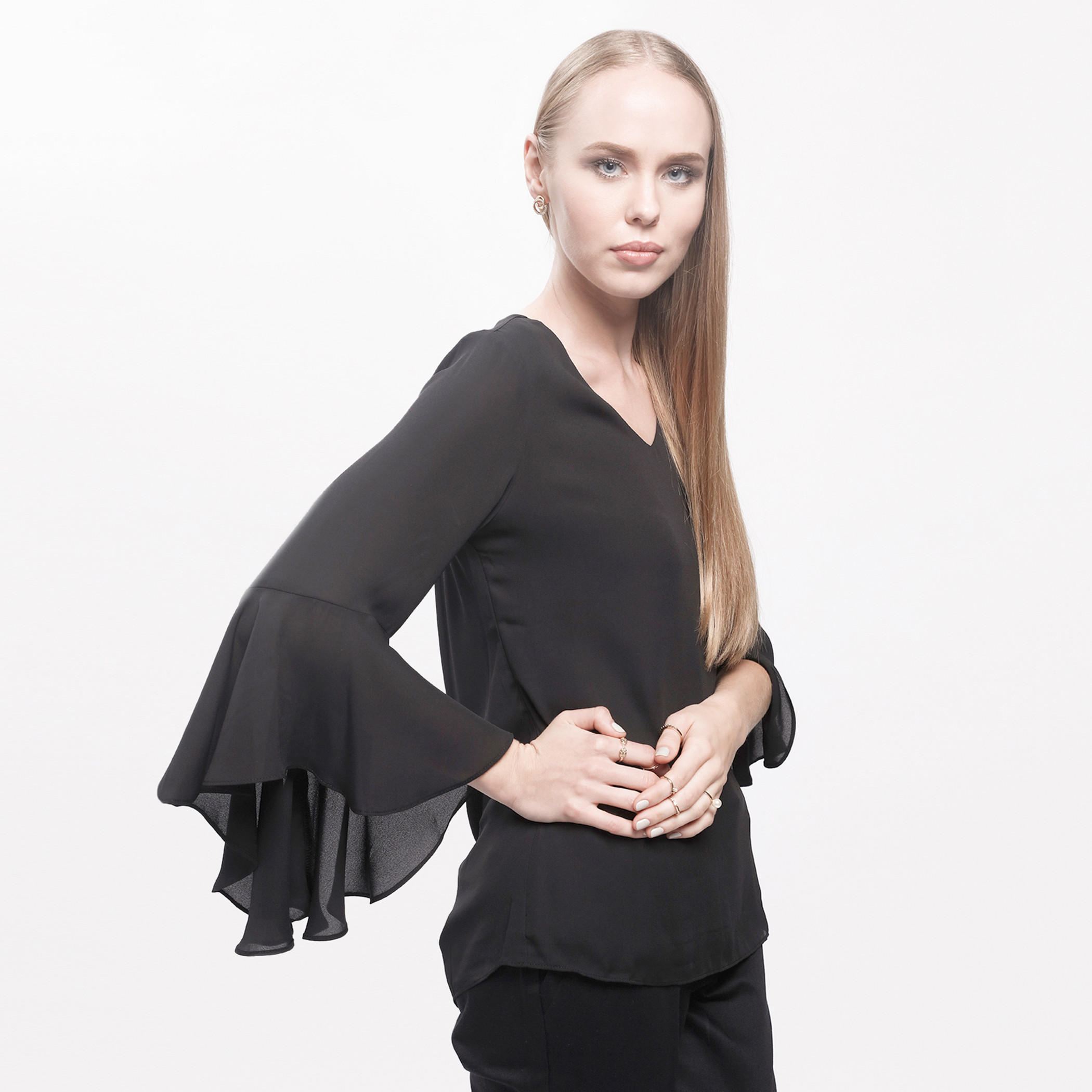V-Neck Top with Flared Sleeves-women-clothing-shirtsandblouses-blouses-image-13