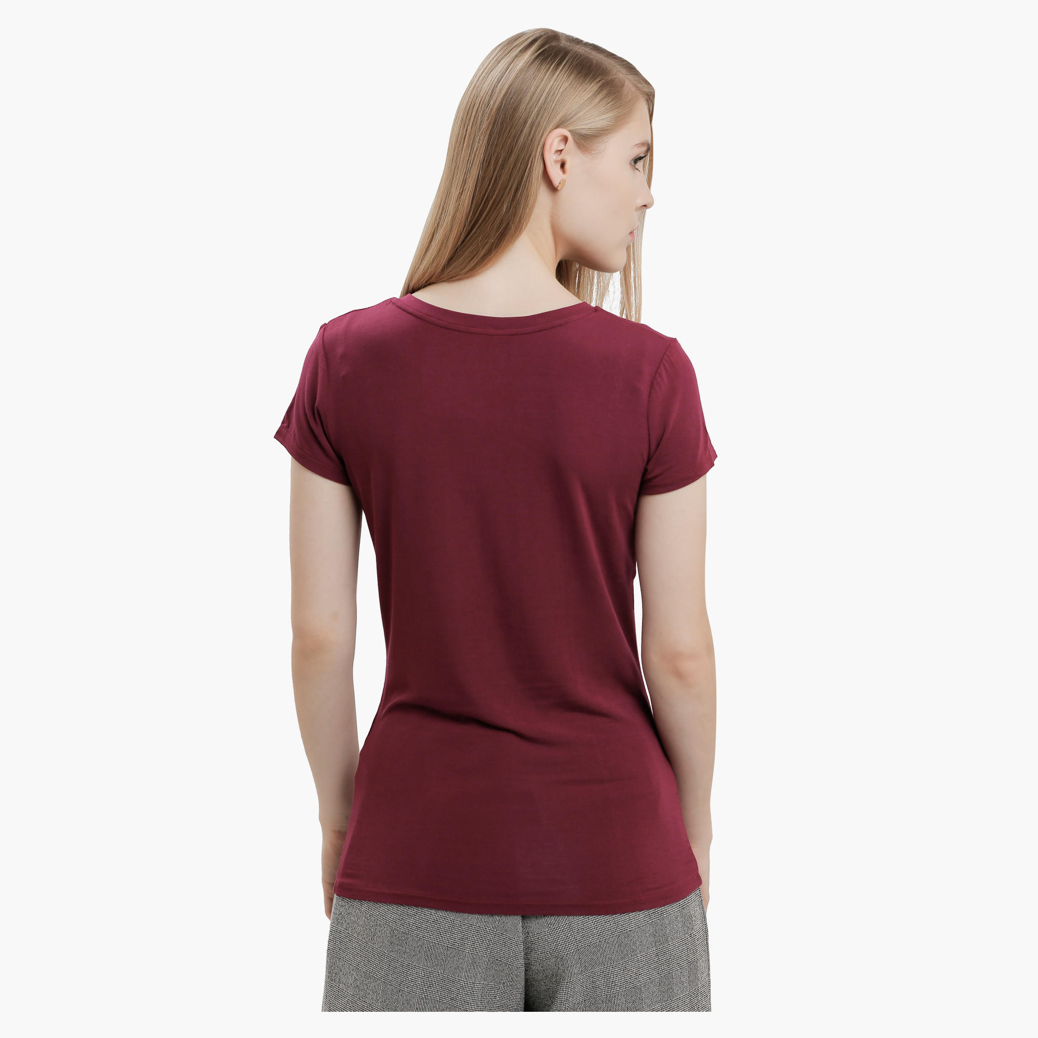 Elle V-Neck T-Shirt with Short Sleeves in Regular Fit-women-clothing-tshirts-image-2