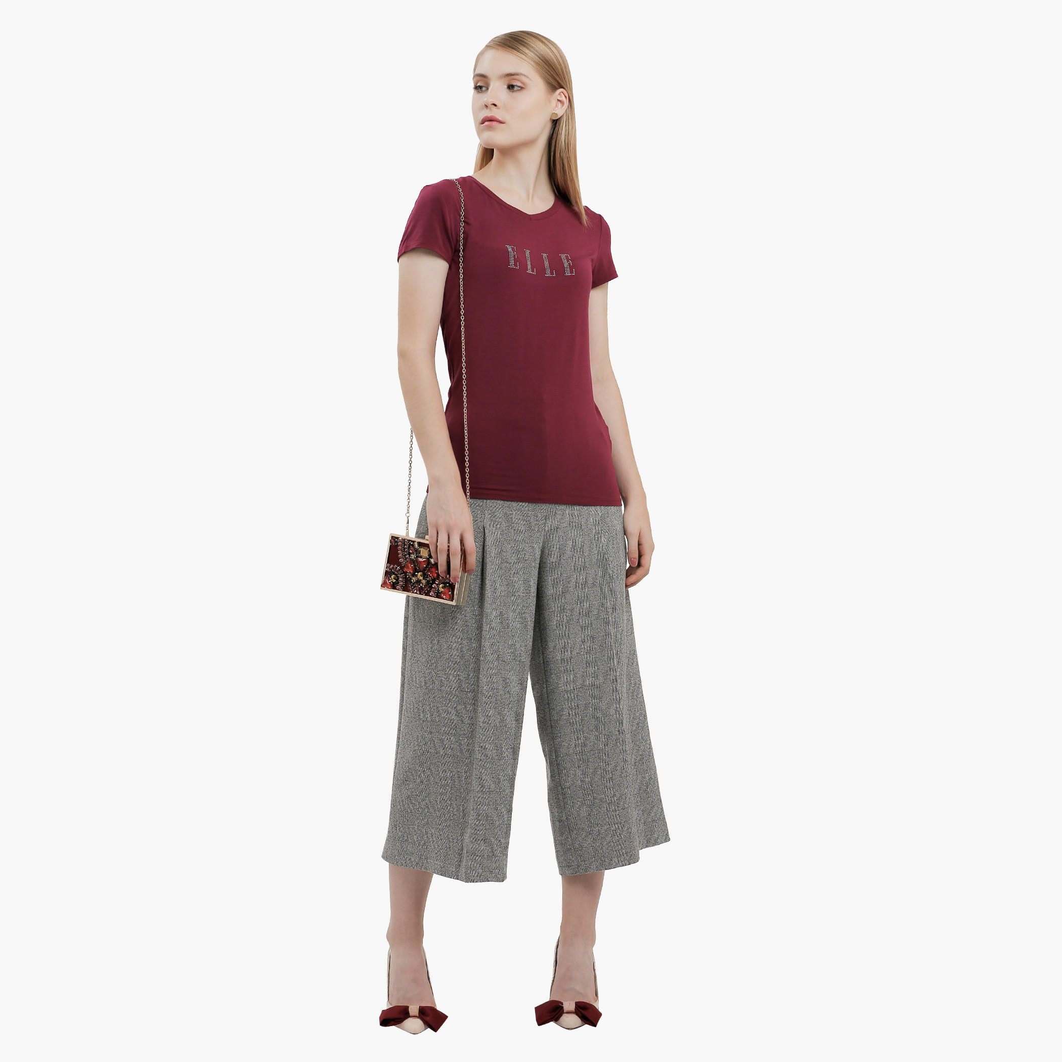 Elle V-Neck T-Shirt with Short Sleeves in Regular Fit-women-clothing-tshirts-image-5