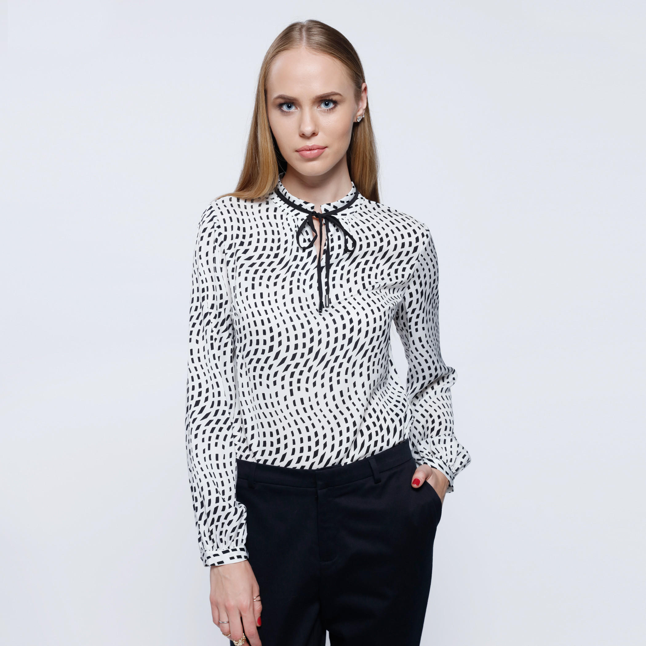 Elle Printed Tie-Up Top with Long Sleeves-women-clothing-shirtsandblouses-blouses-image-1