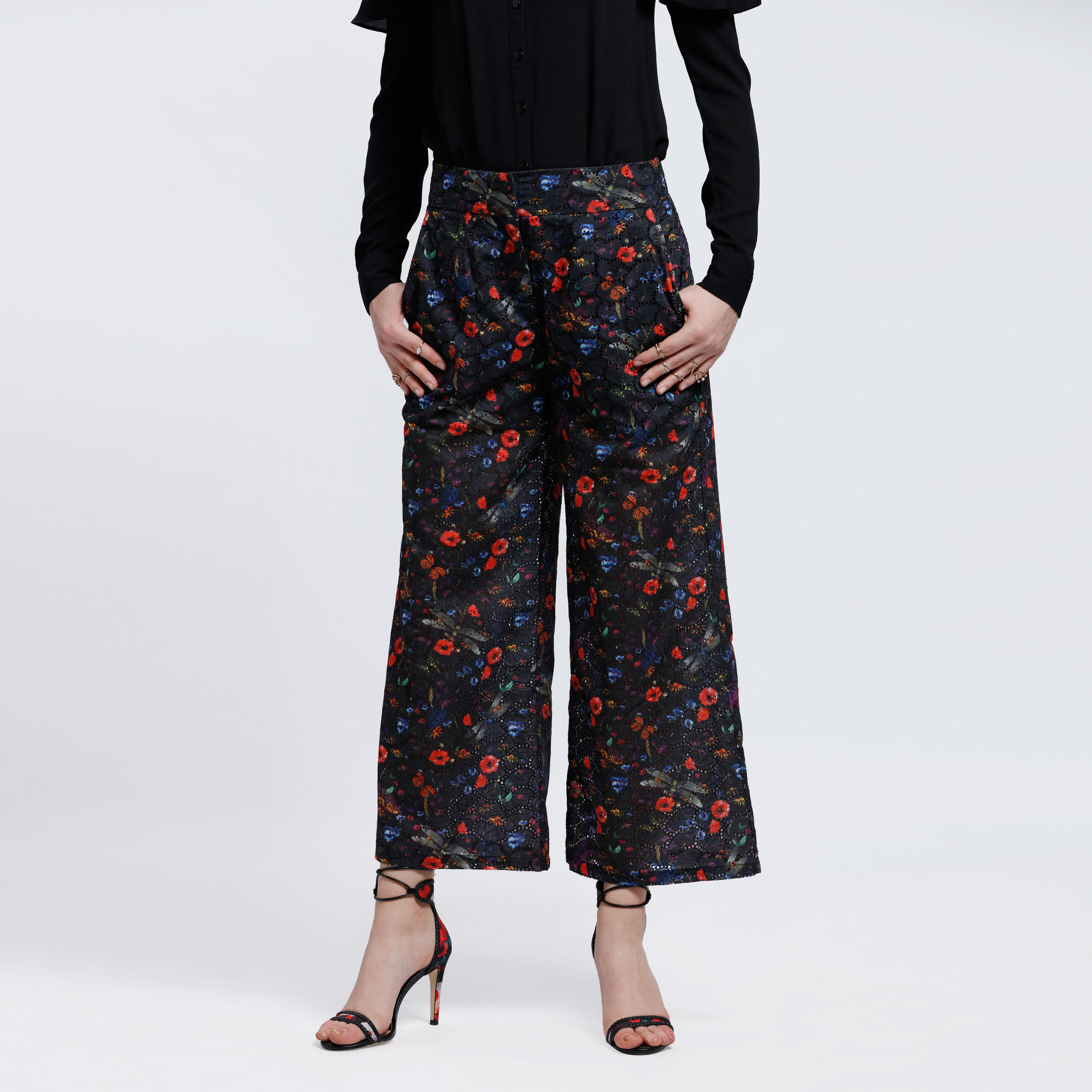 Elle Floral Print Full Length Culottes with Pocket Detail-women-clothing-bottoms-trousers-image-1