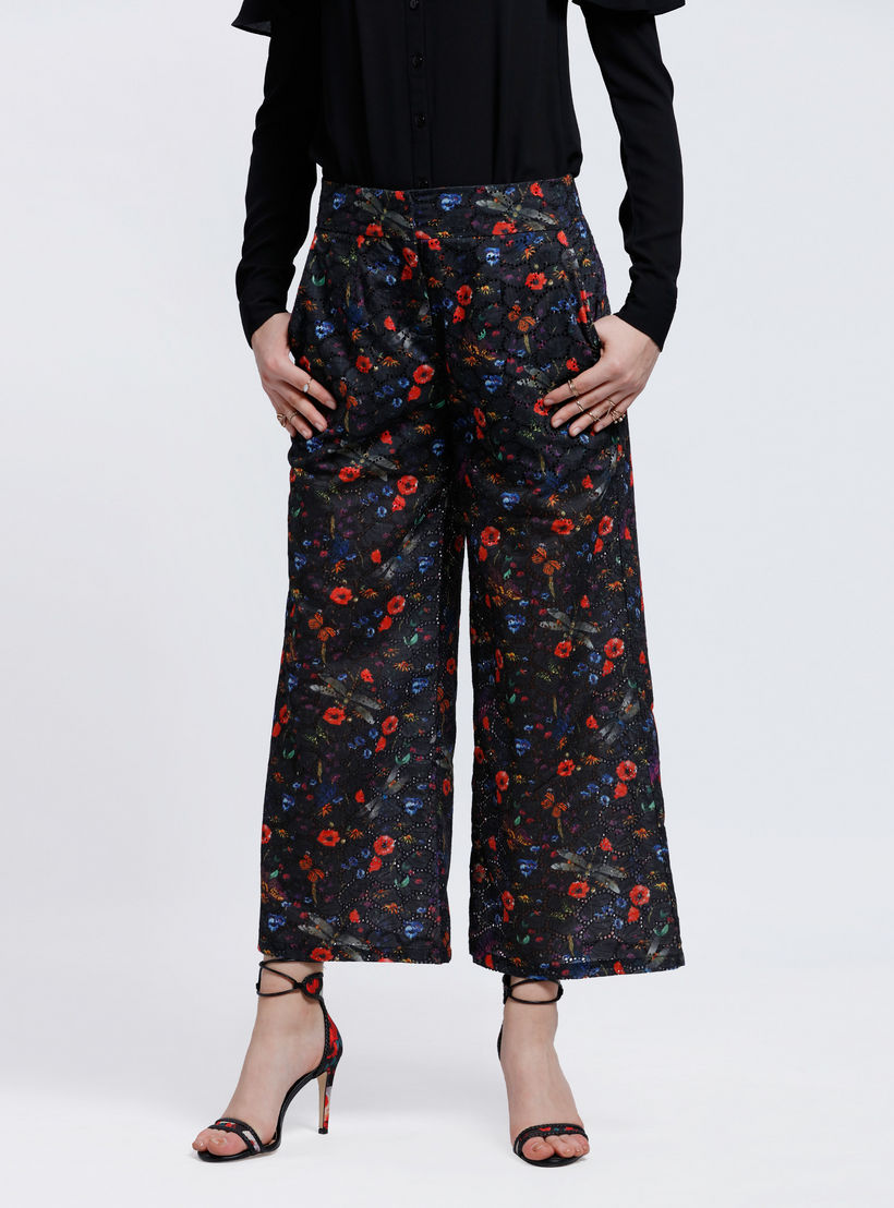 Elle Floral Print Full Length Culottes with Pocket Detail-women-clothing-bottoms-trousers-image-1