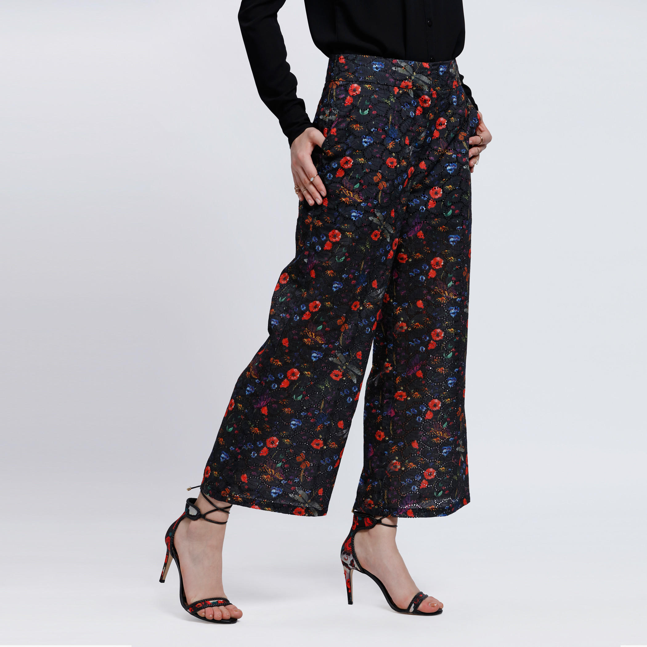Elle Floral Print Full Length Culottes with Pocket Detail-women-clothing-bottoms-trousers-image-3
