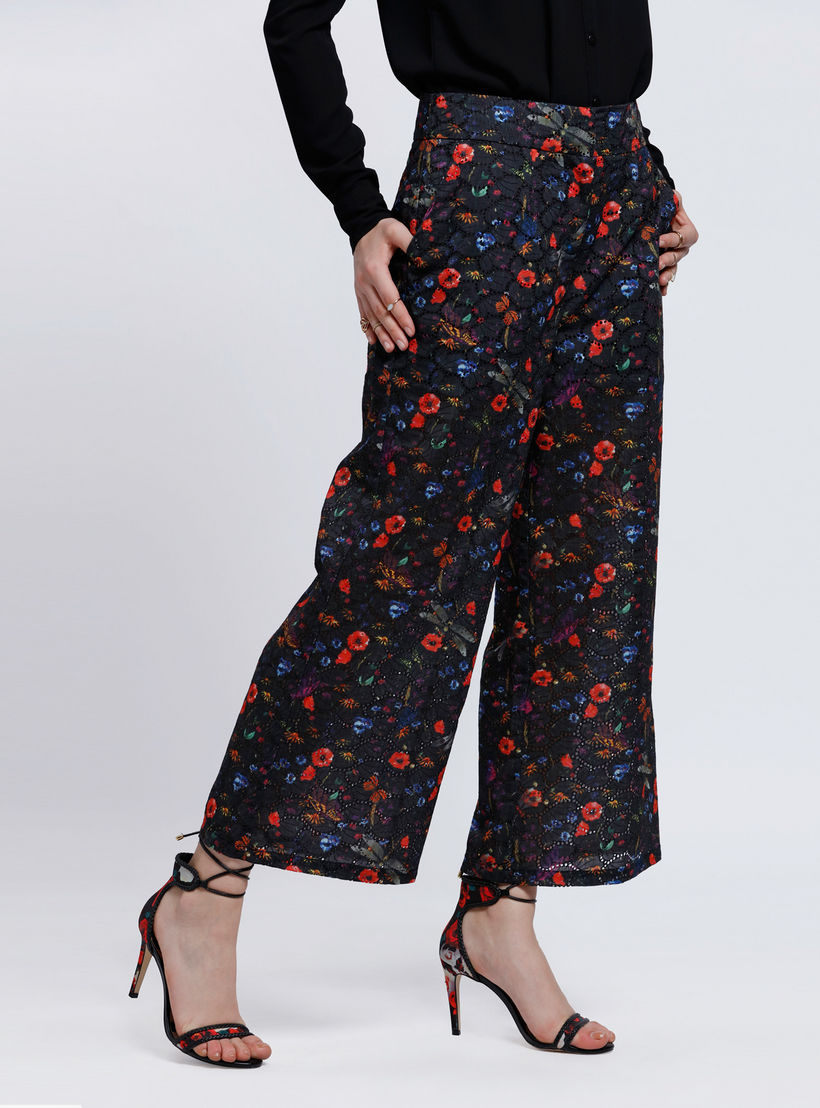 Elle Floral Print Full Length Culottes with Pocket Detail-women-clothing-bottoms-trousers-image-3