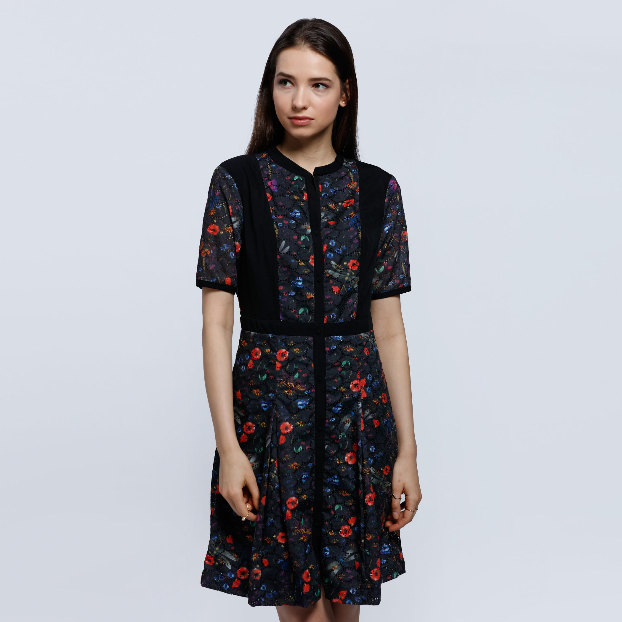 Disty Floral Print Midi Dress with Short Sleeves-women-clothing-dresses-image-1