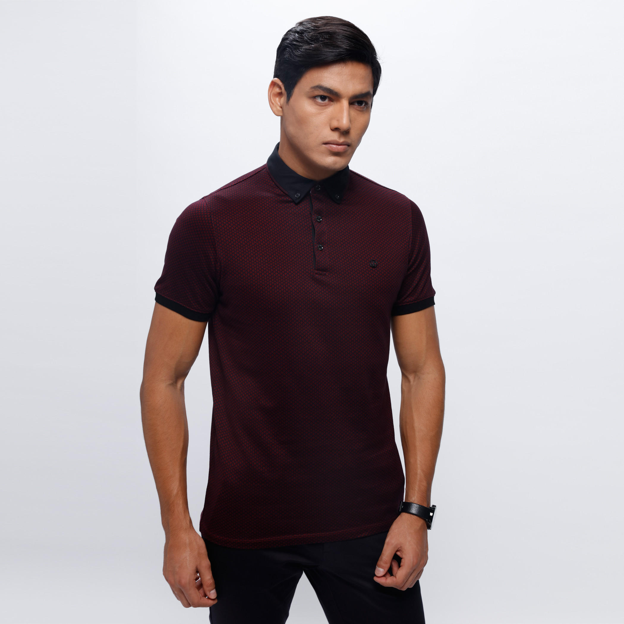 Printed Polo Neck T-Shirt with Short Sleeves-men-clothing-tshirtsandpolos-polos-image-1