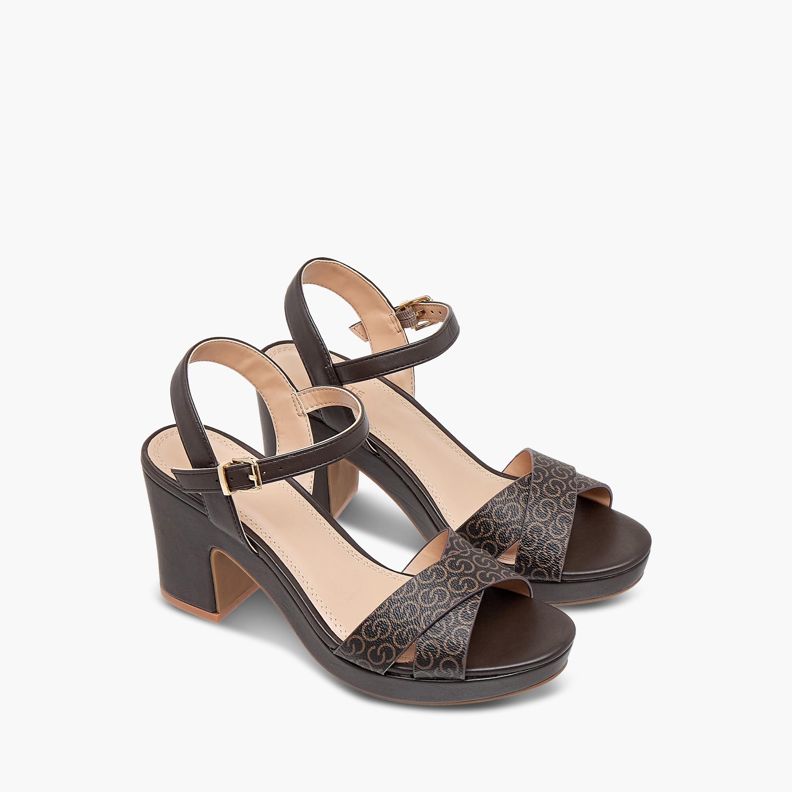 Celeste Women's Monogram Print Sandals with Block Heels and Buckle Closure-women-shoes-sandals-heeled-image-1