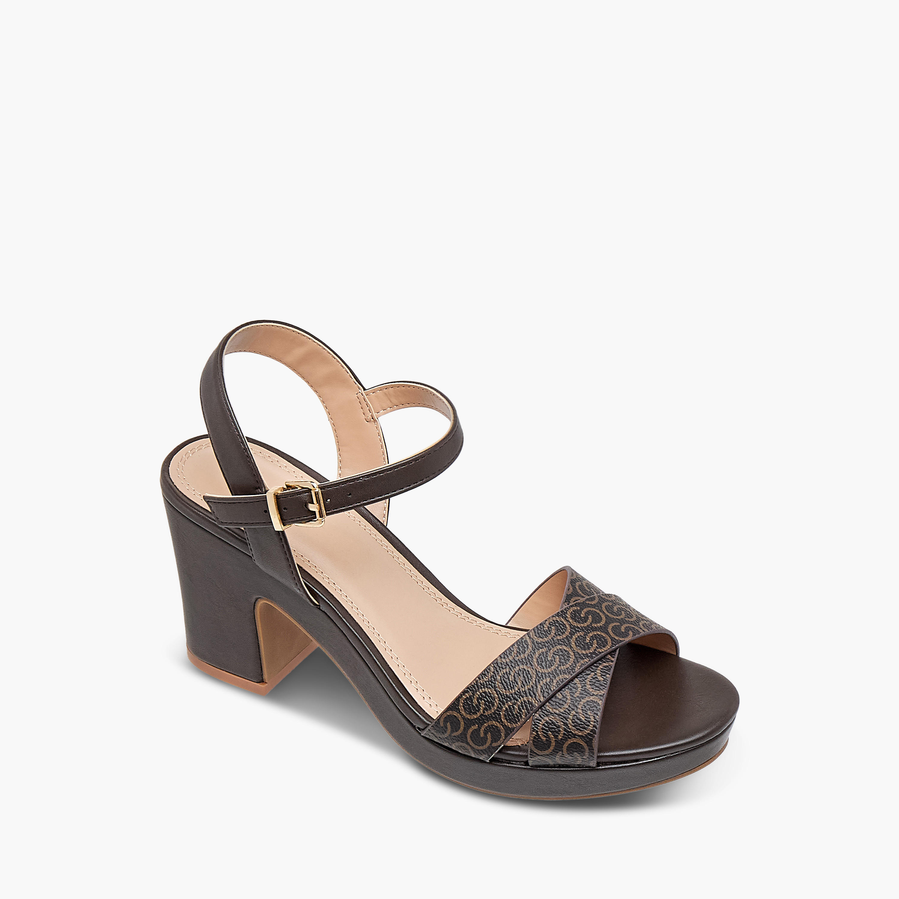 Celeste Women's Monogram Print Sandals with Block Heels and Buckle Closure-women-shoes-sandals-heeled-image-2