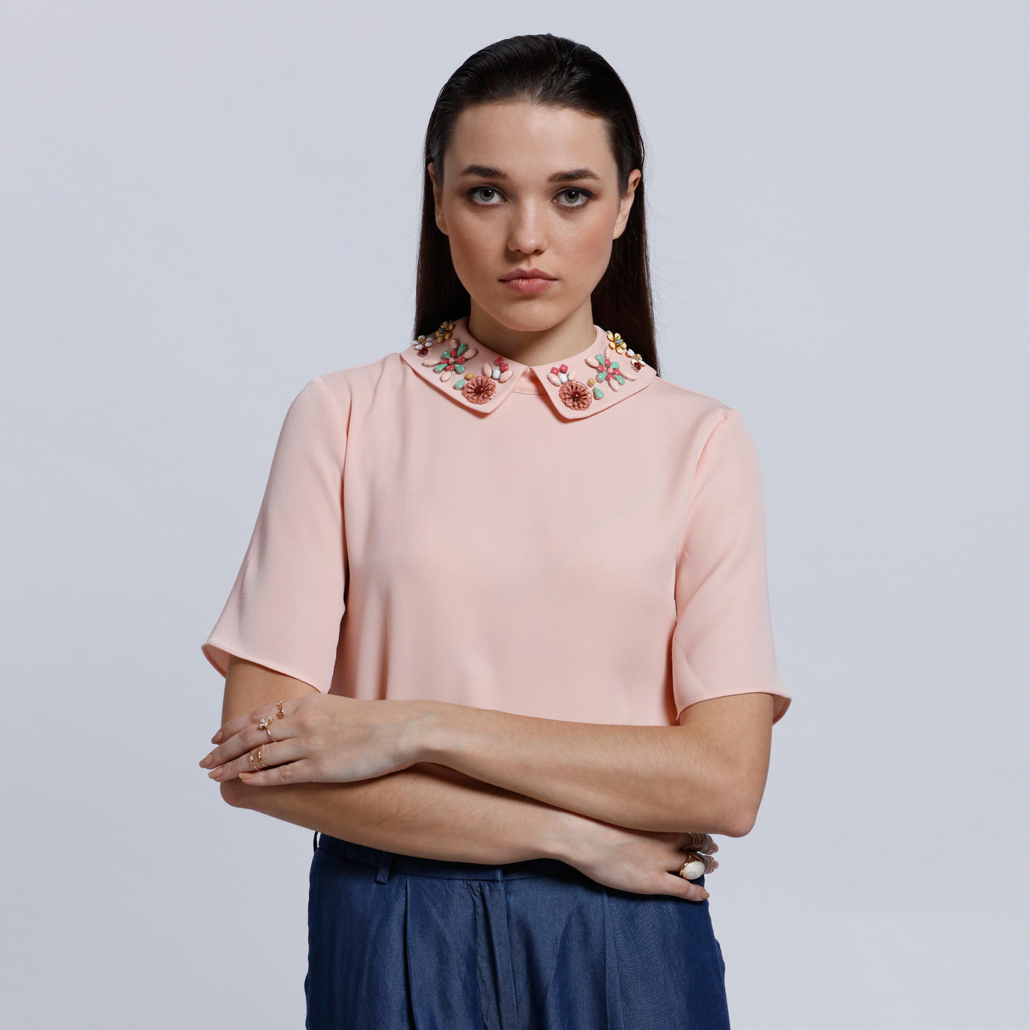 Elle Short Sleeves Embellished Top-women-clothing-shirtsandblouses-blouses-image-1