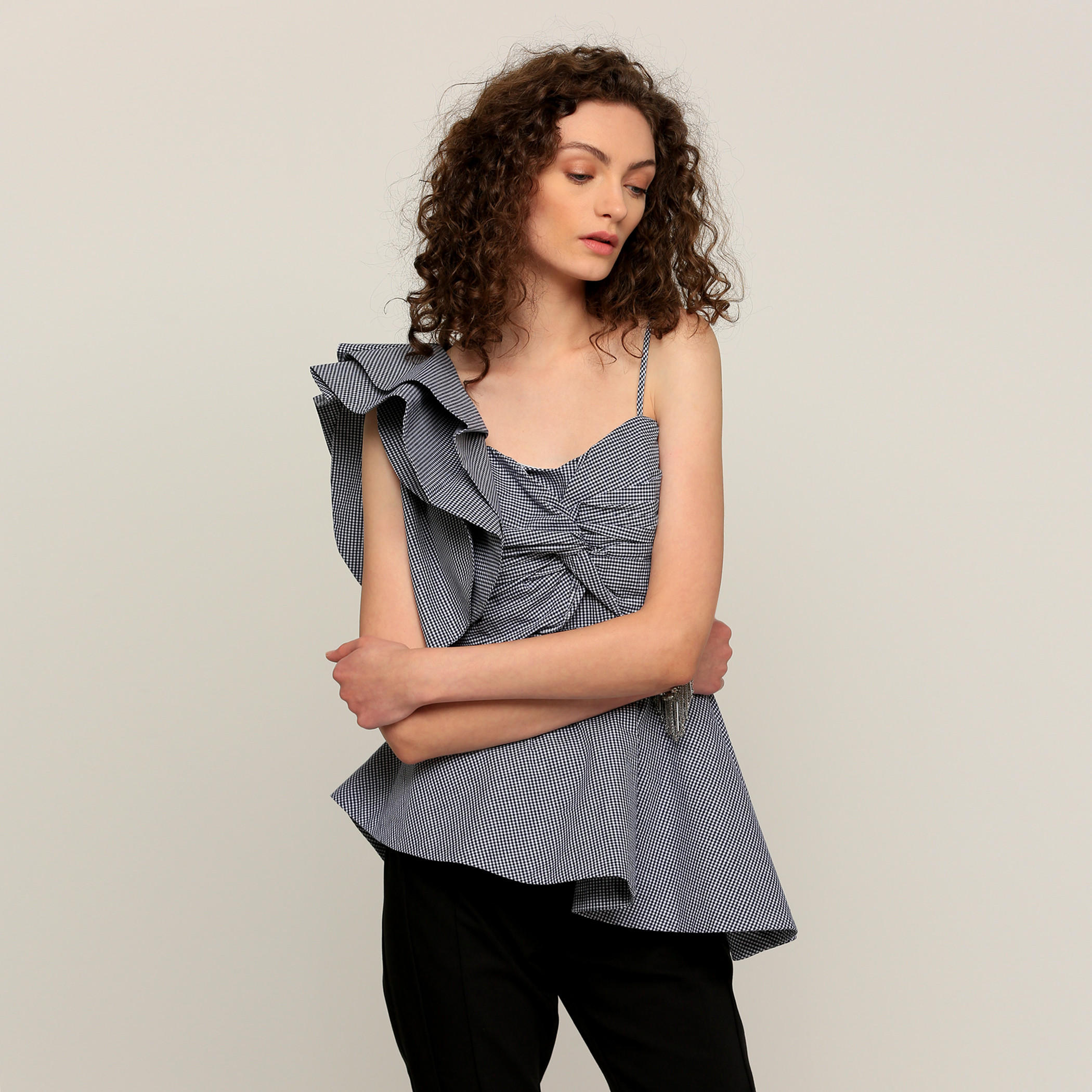 Elle Chequered Top with Ruffle Detail-women-clothing-shirtsandblouses-blouses-image-1