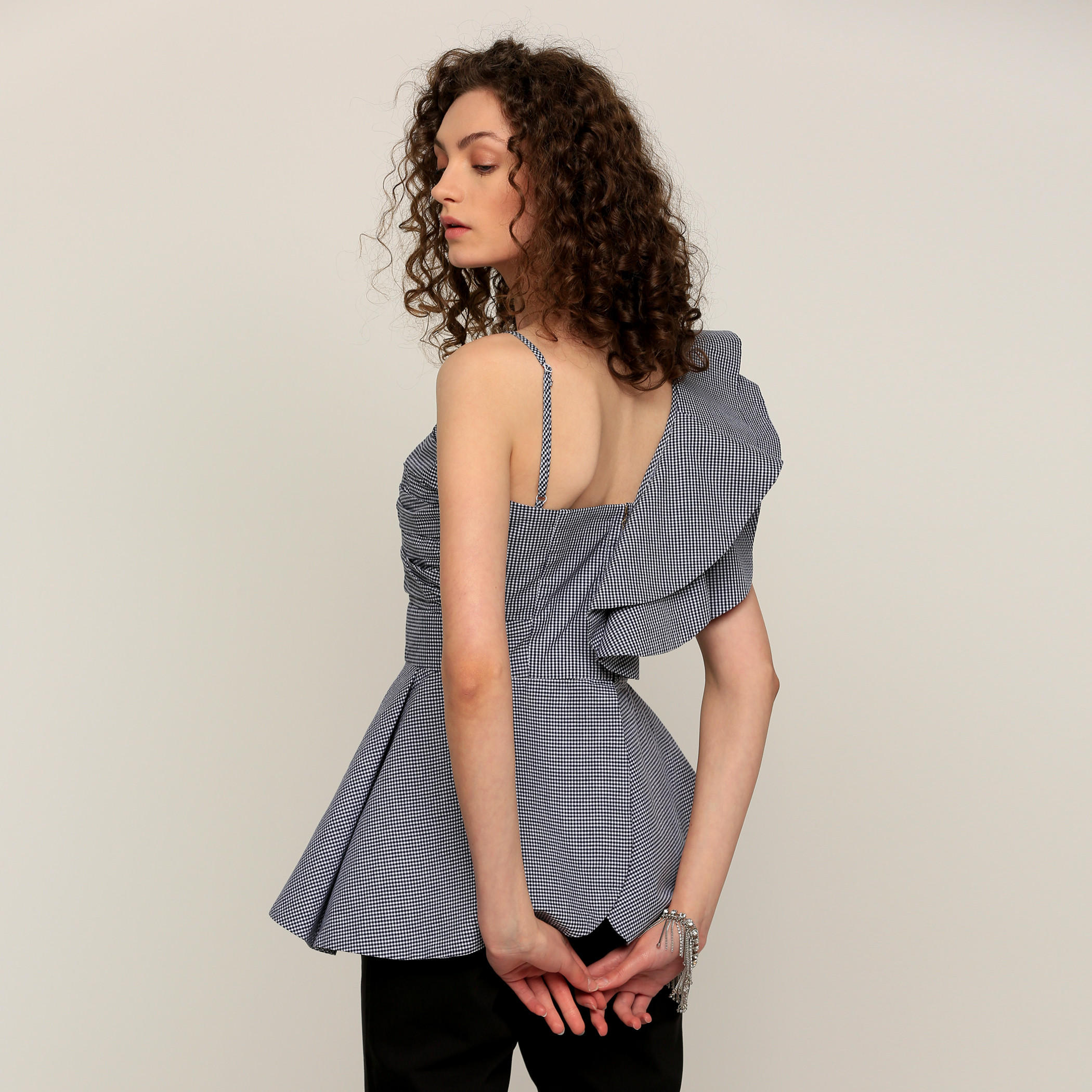 Elle Chequered Top with Ruffle Detail-women-clothing-shirtsandblouses-blouses-image-2