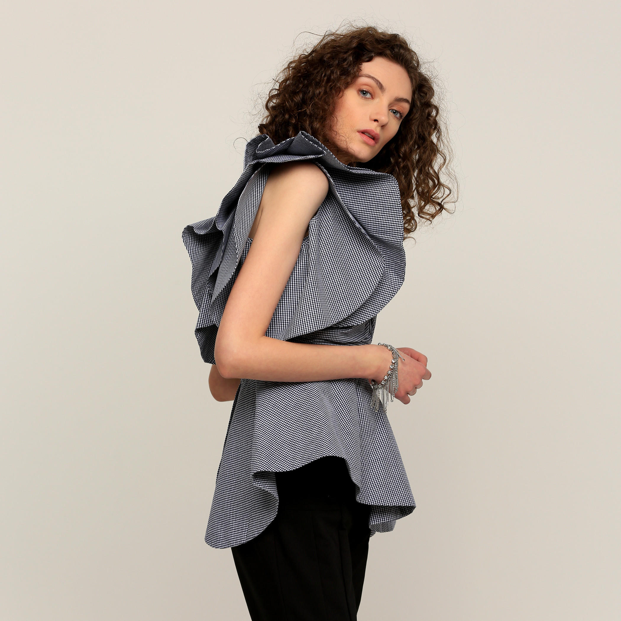 Elle Chequered Top with Ruffle Detail-women-clothing-shirtsandblouses-blouses-image-3