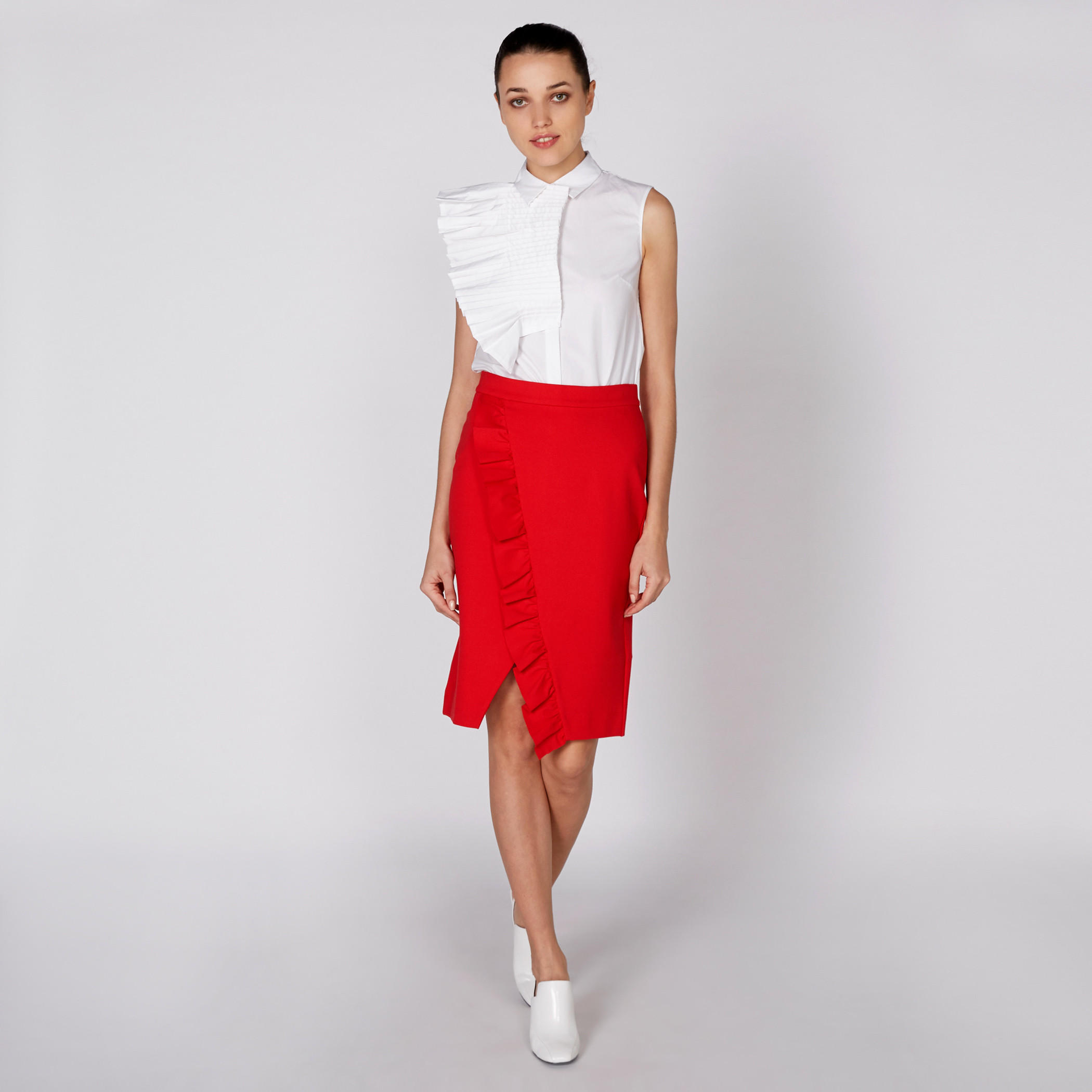 تنورة بخصر مطّاطي وتفاصيل كشكش من إيل-women-clothing-bottoms-skirts-image-1
