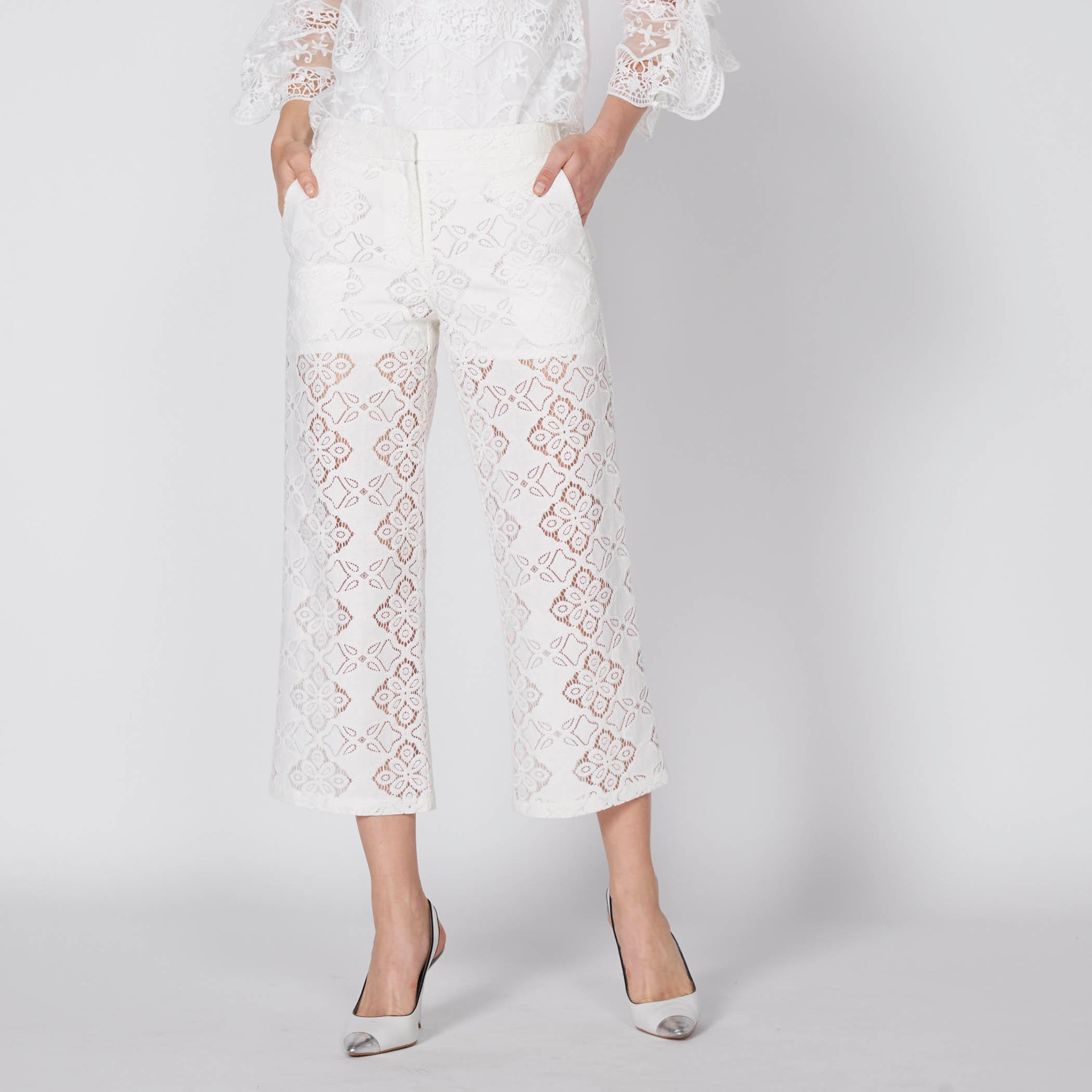 بنطال واسع الساقين من الدانتيل بسحّاب إغلاق وجيوب من إيل-women-clothing-bottoms-trousers-image-1