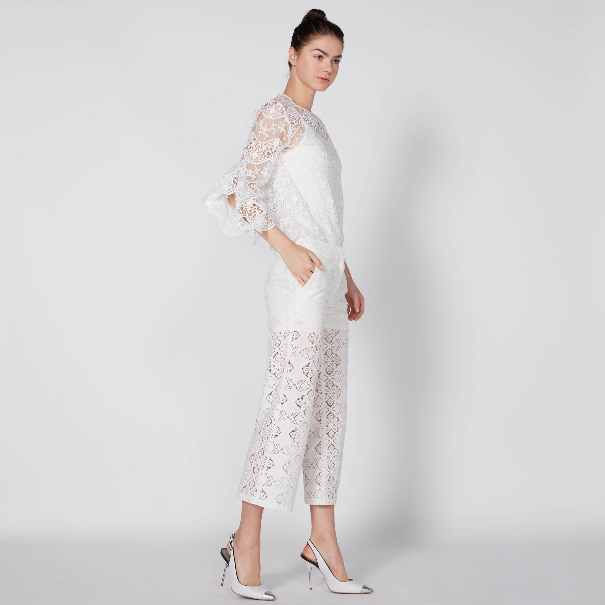 بنطال واسع الساقين من الدانتيل بسحّاب إغلاق وجيوب من إيل-women-clothing-bottoms-trousers-image-2