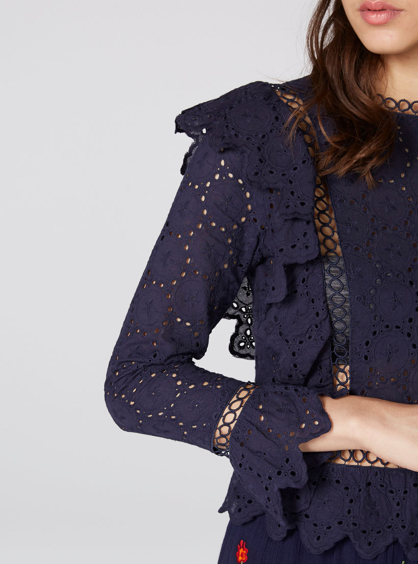 بلوزة بياقة مستديرة وأكمام طويلة وتفاصيل شيفلي من إيل-women-clothing-shirtsandblouses-blouses-image-4