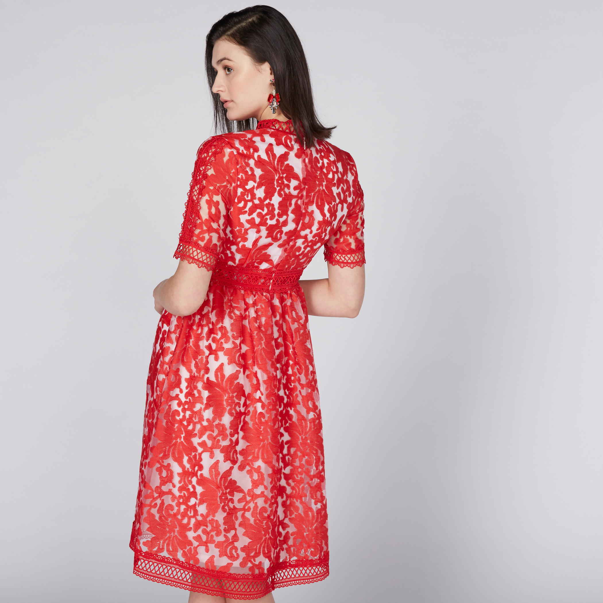 Elle Embroidered Midi Dress with High Neck and Short Sleeves-women-clothing-dresses-image-3