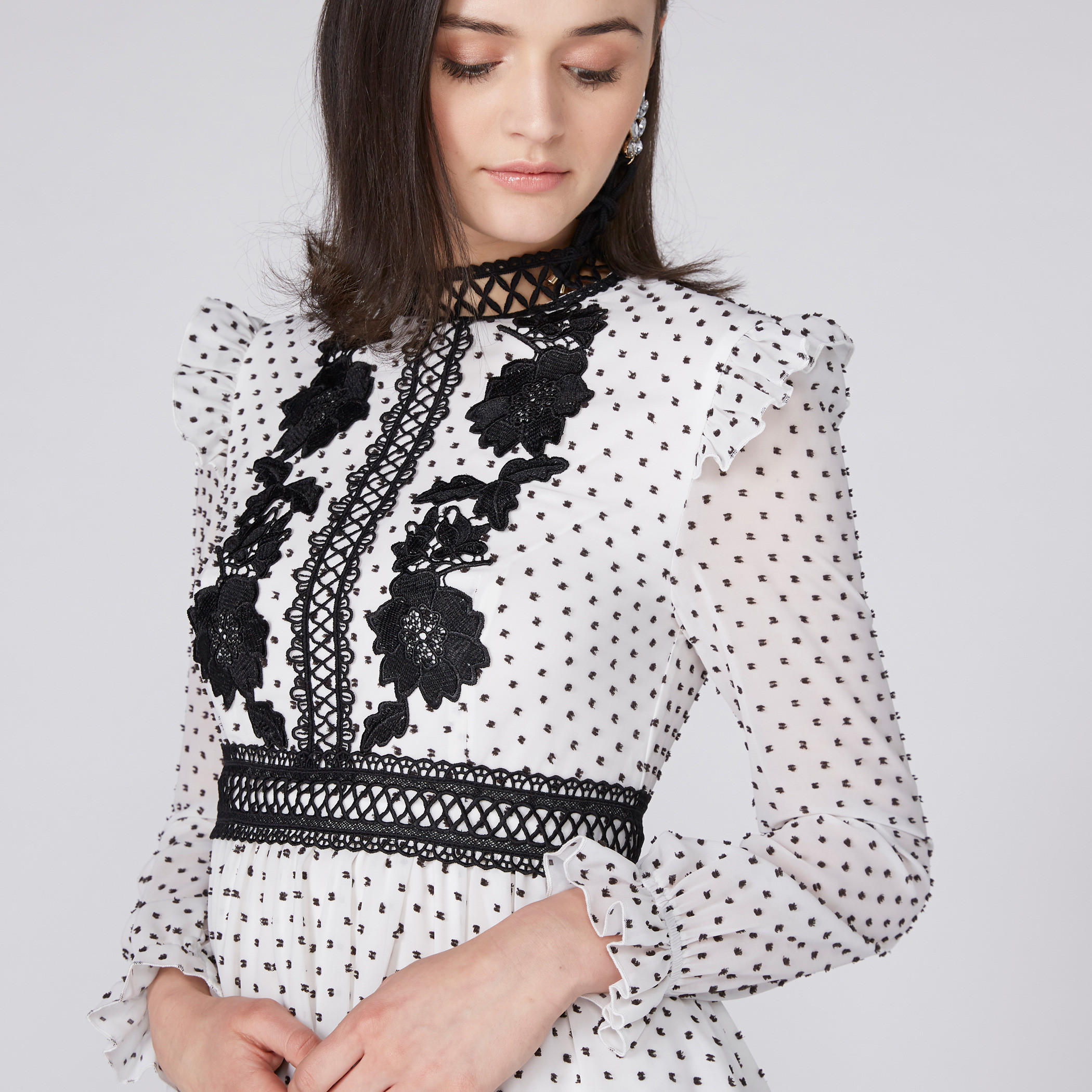Elle Embroidered Mini Dress with Long Sleeves and Ruffle Detail-women-clothing-dresses-image-1