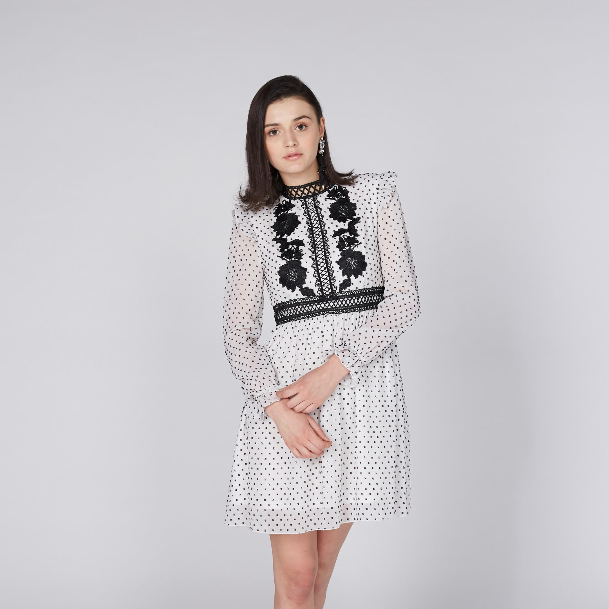 Elle Embroidered Mini Dress with Long Sleeves and Ruffle Detail-women-clothing-dresses-image-2