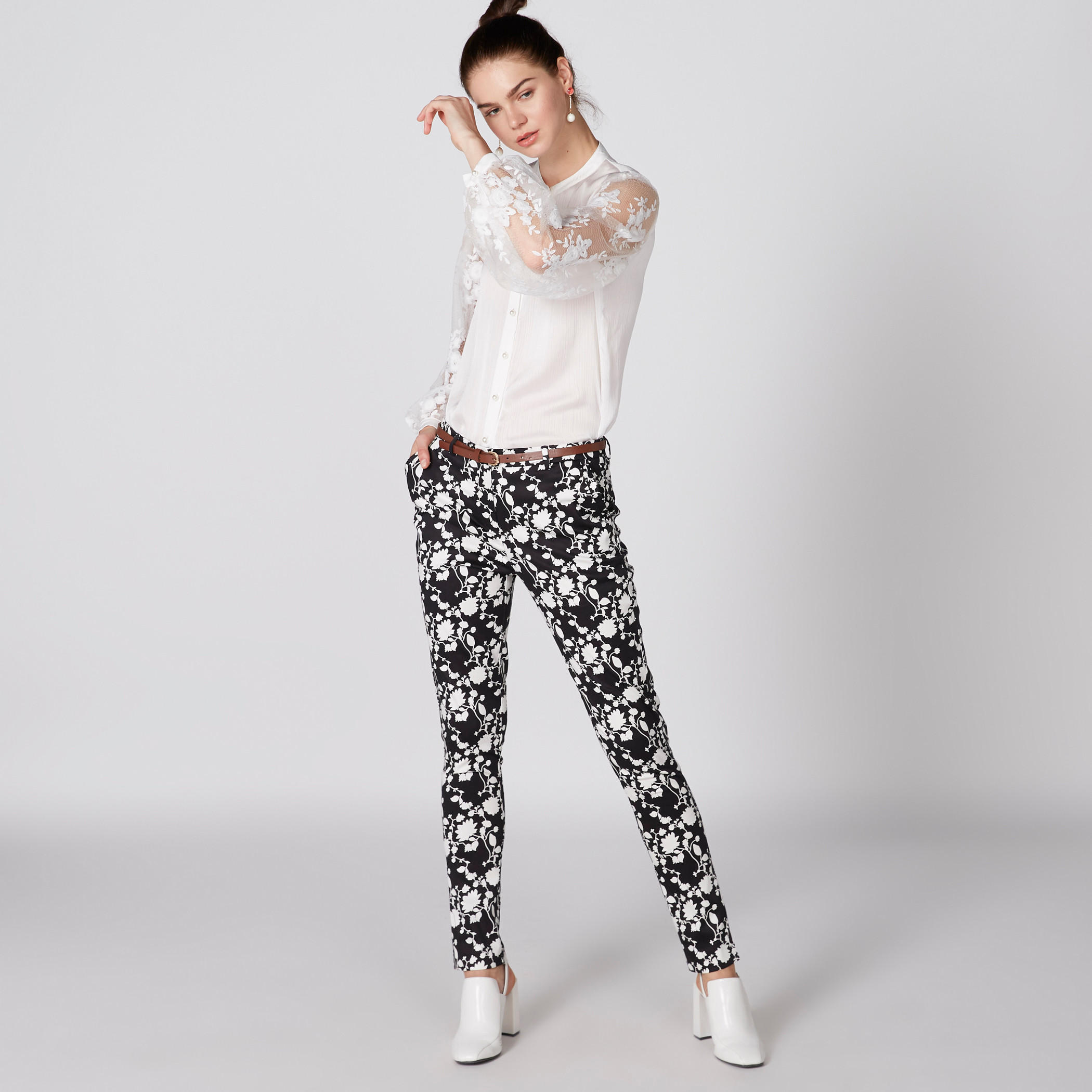 Elle Floral Printed Full Length Pants with Pocket Detail and Belt-women-clothing-bottoms-trousers-image-1