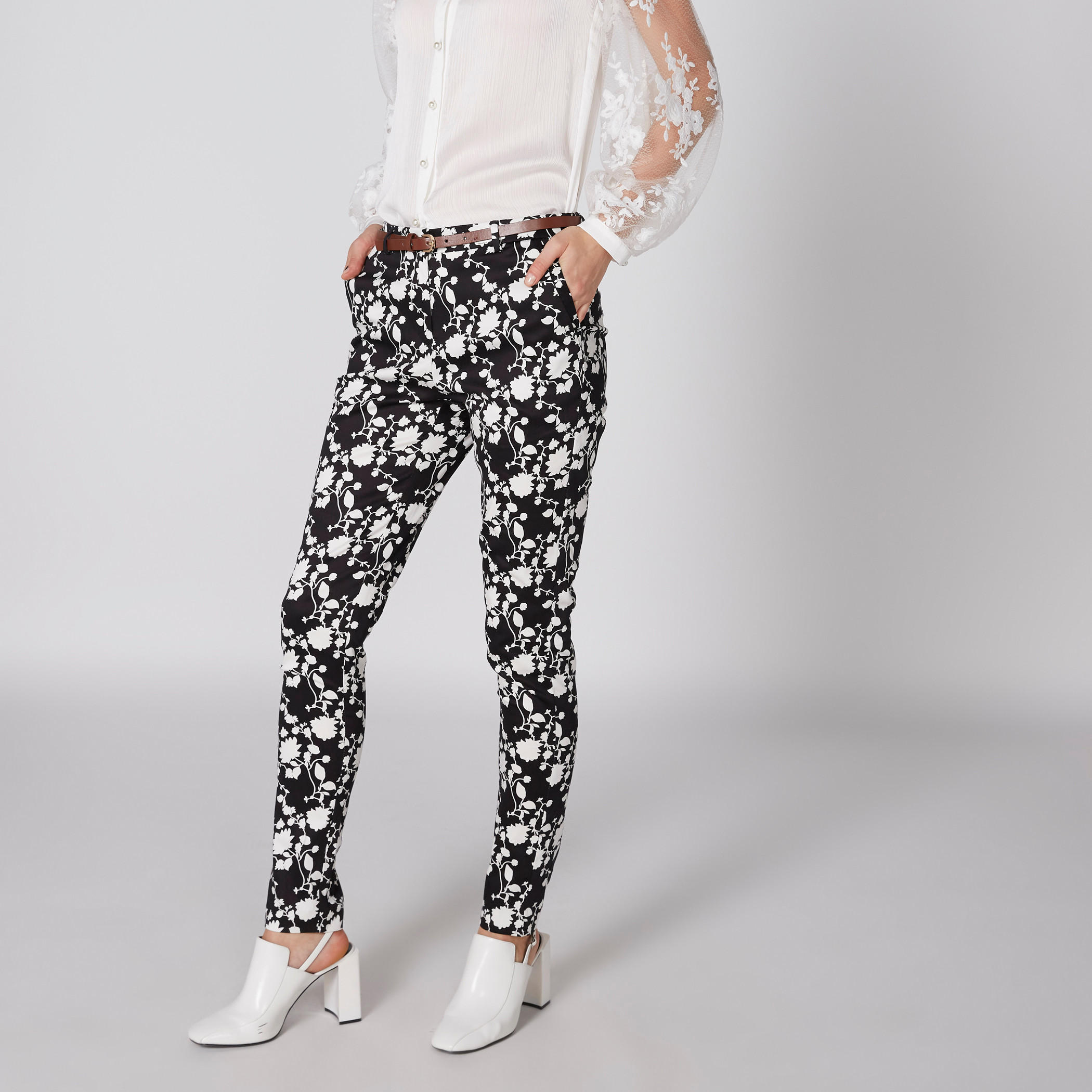 Elle Floral Printed Full Length Pants with Pocket Detail and Belt-women-clothing-bottoms-trousers-image-3