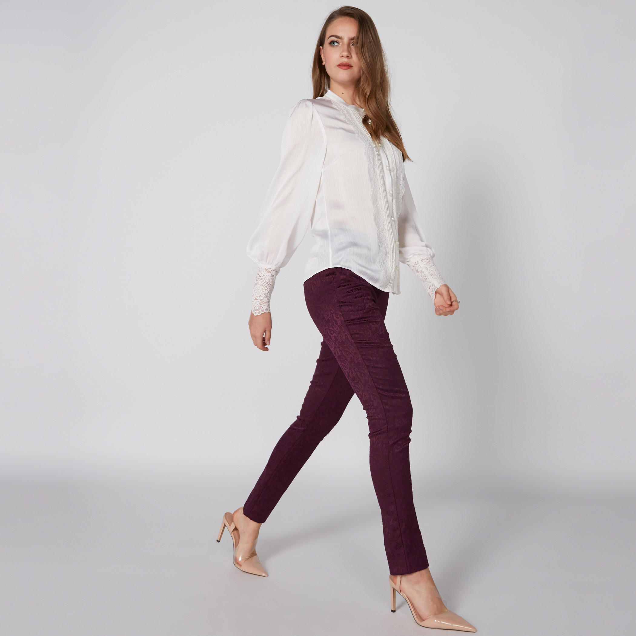 بنطال طويل بارز الملمس بجيوب من إيل-women-clothing-bottoms-trousers-image-1