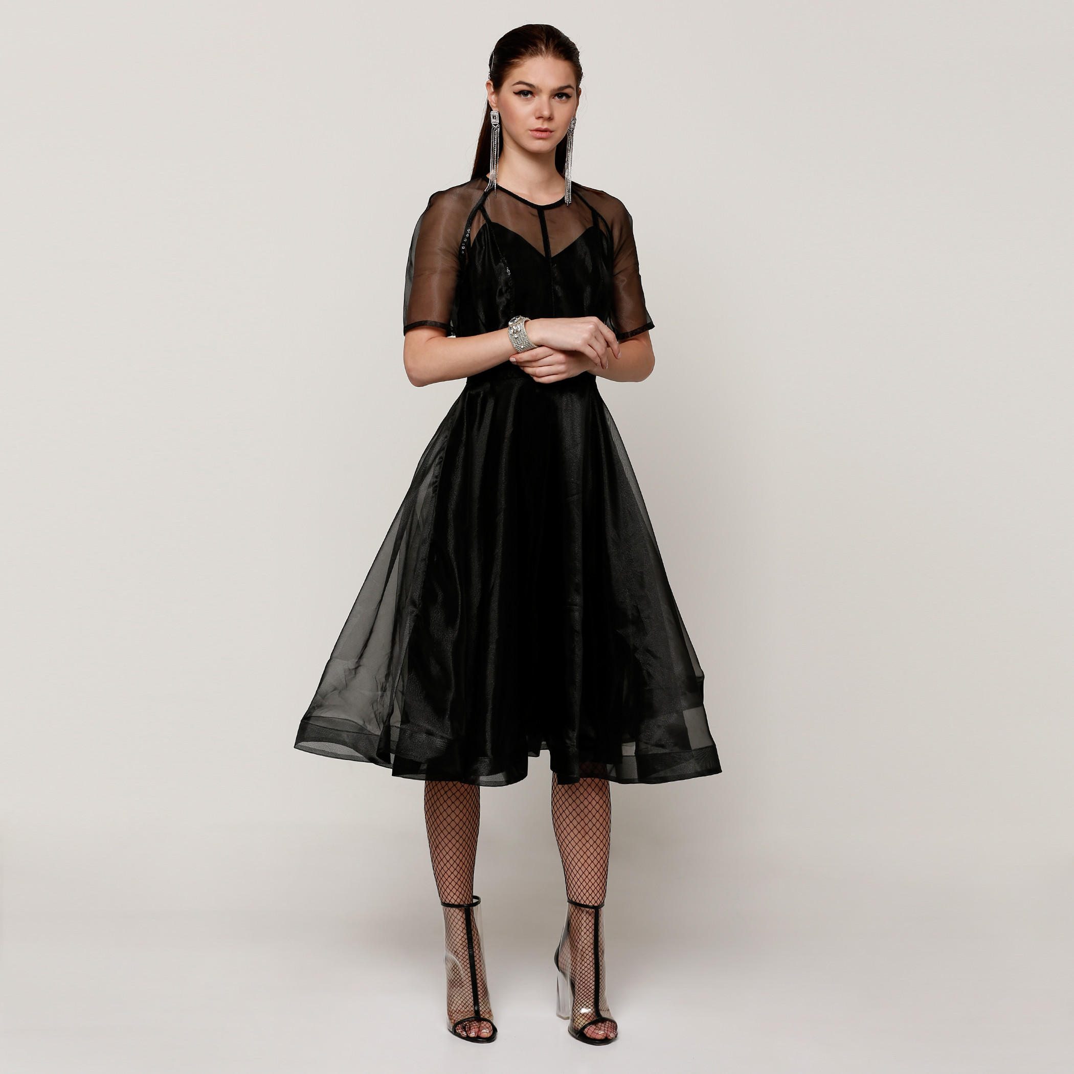 فستان متوسط الطول بأكمام قصيرة وياقة مستديرة من إيل-women-clothing-dresses-image-1