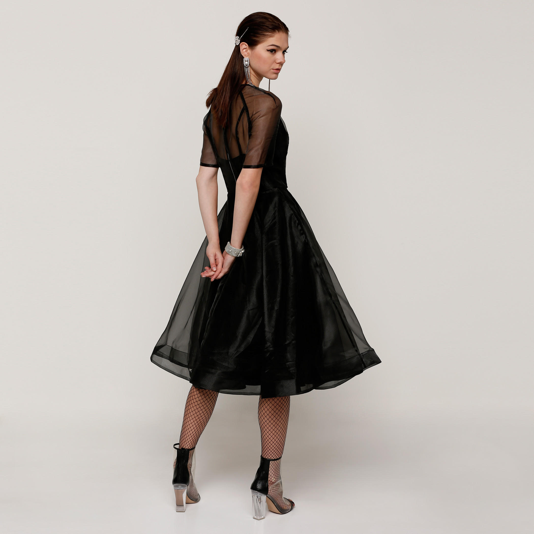 فستان متوسط الطول بأكمام قصيرة وياقة مستديرة من إيل-women-clothing-dresses-image-2
