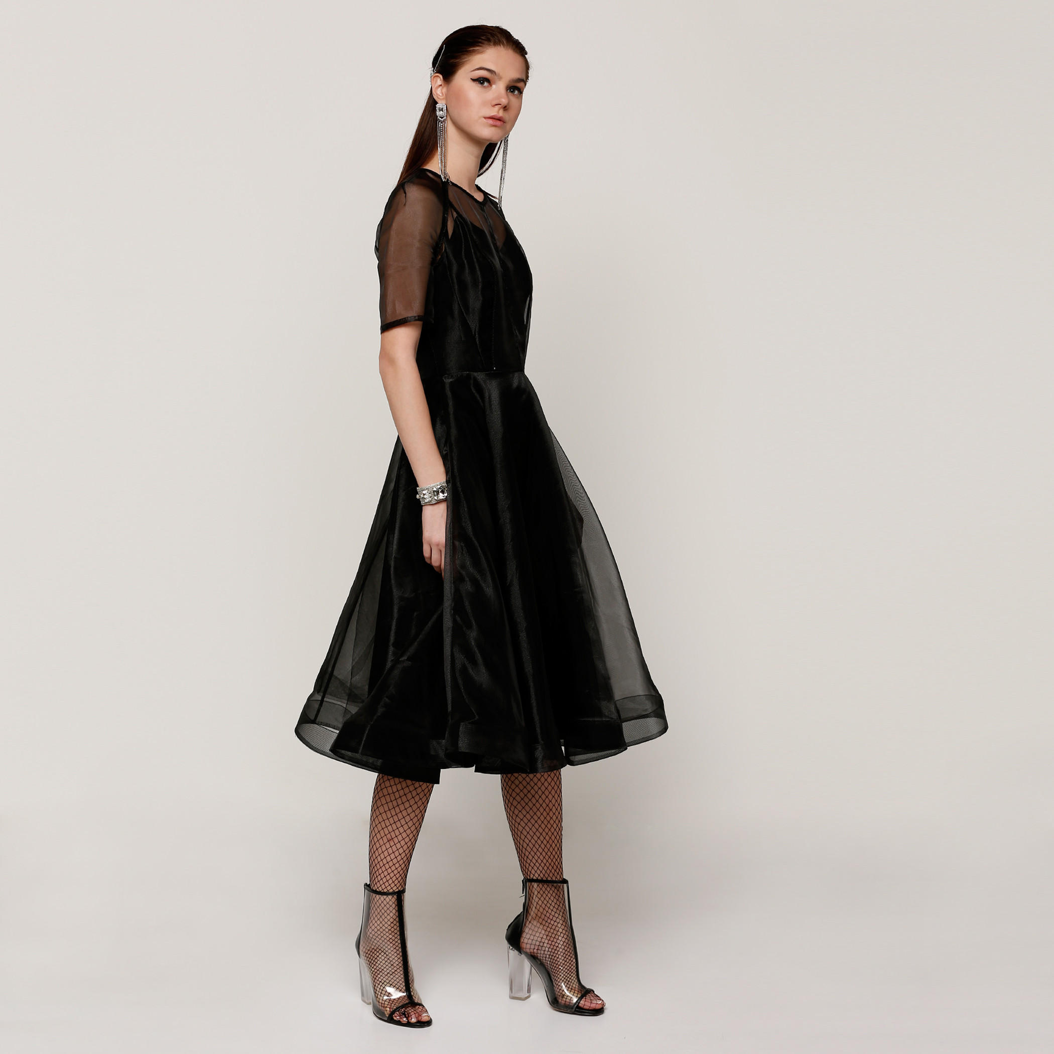 فستان متوسط الطول بأكمام قصيرة وياقة مستديرة من إيل-women-clothing-dresses-image-3