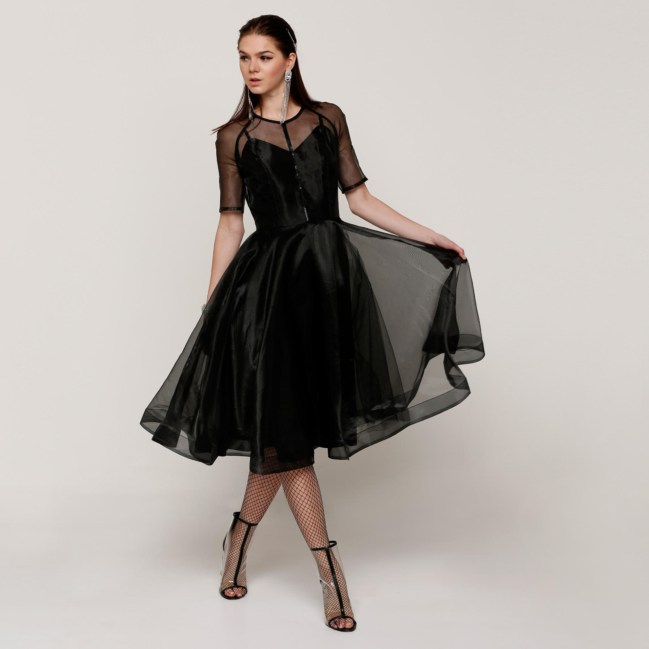 فستان متوسط الطول بأكمام قصيرة وياقة مستديرة من إيل-women-clothing-dresses-image-5