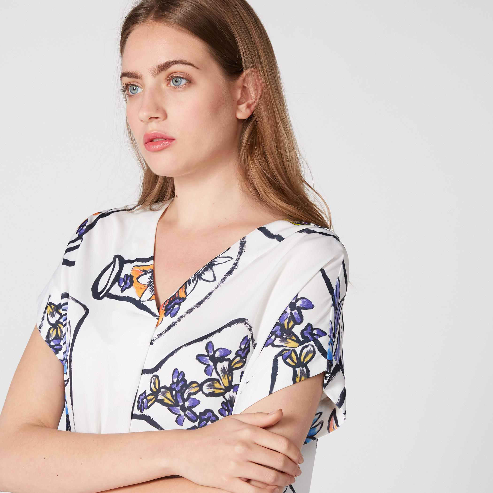 فستان متوسط الطول بياقة V وأكمام متصلة وطبعات من إيل-women-clothing-dresses-image-1
