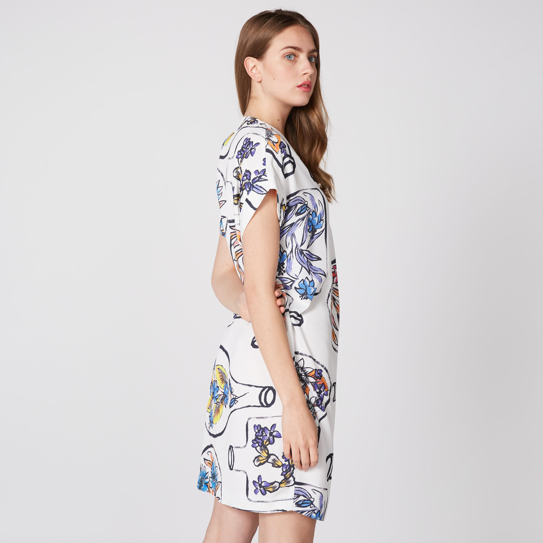 فستان متوسط الطول بياقة V وأكمام متصلة وطبعات من إيل-women-clothing-dresses-image-2