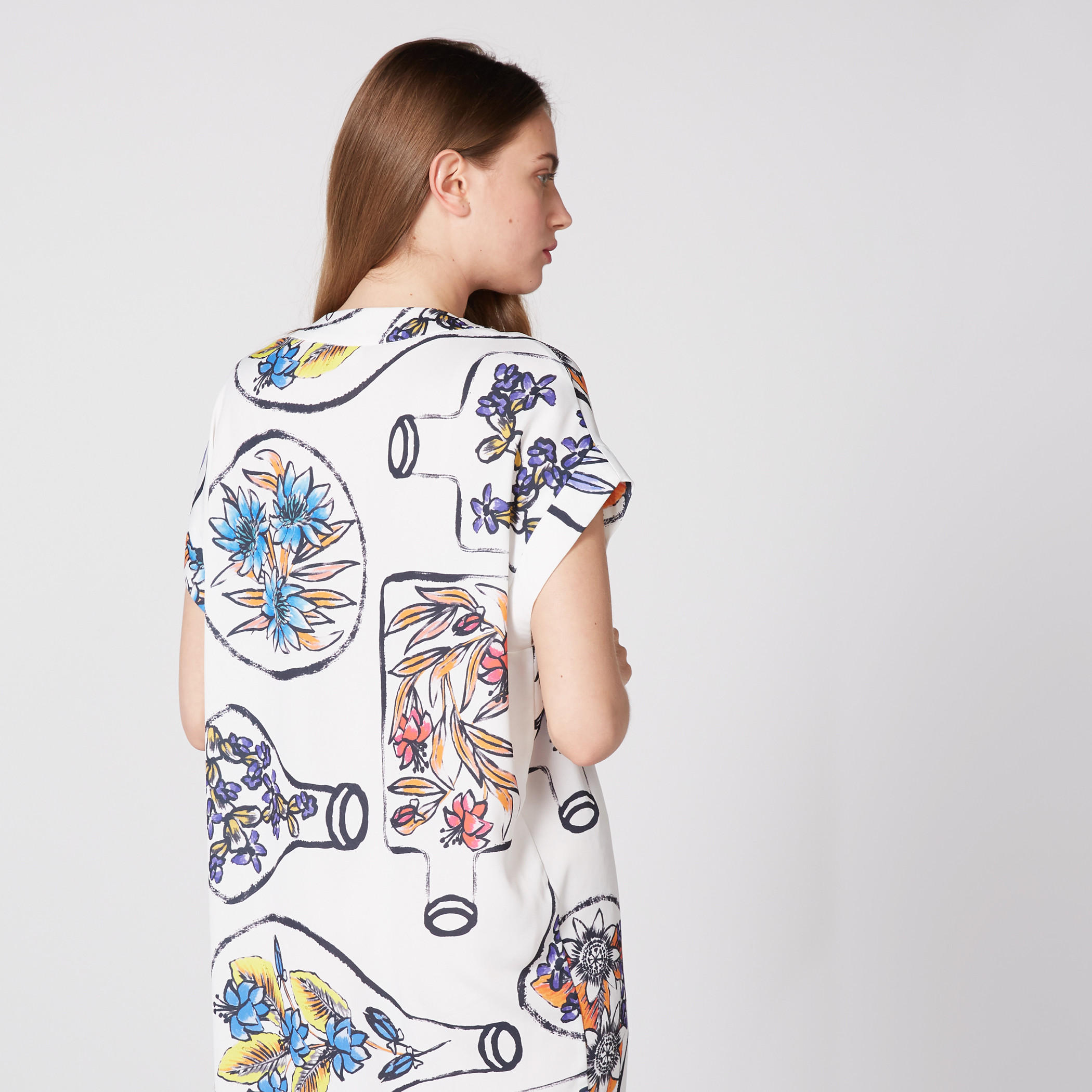 فستان متوسط الطول بياقة V وأكمام متصلة وطبعات من إيل-women-clothing-dresses-image-5