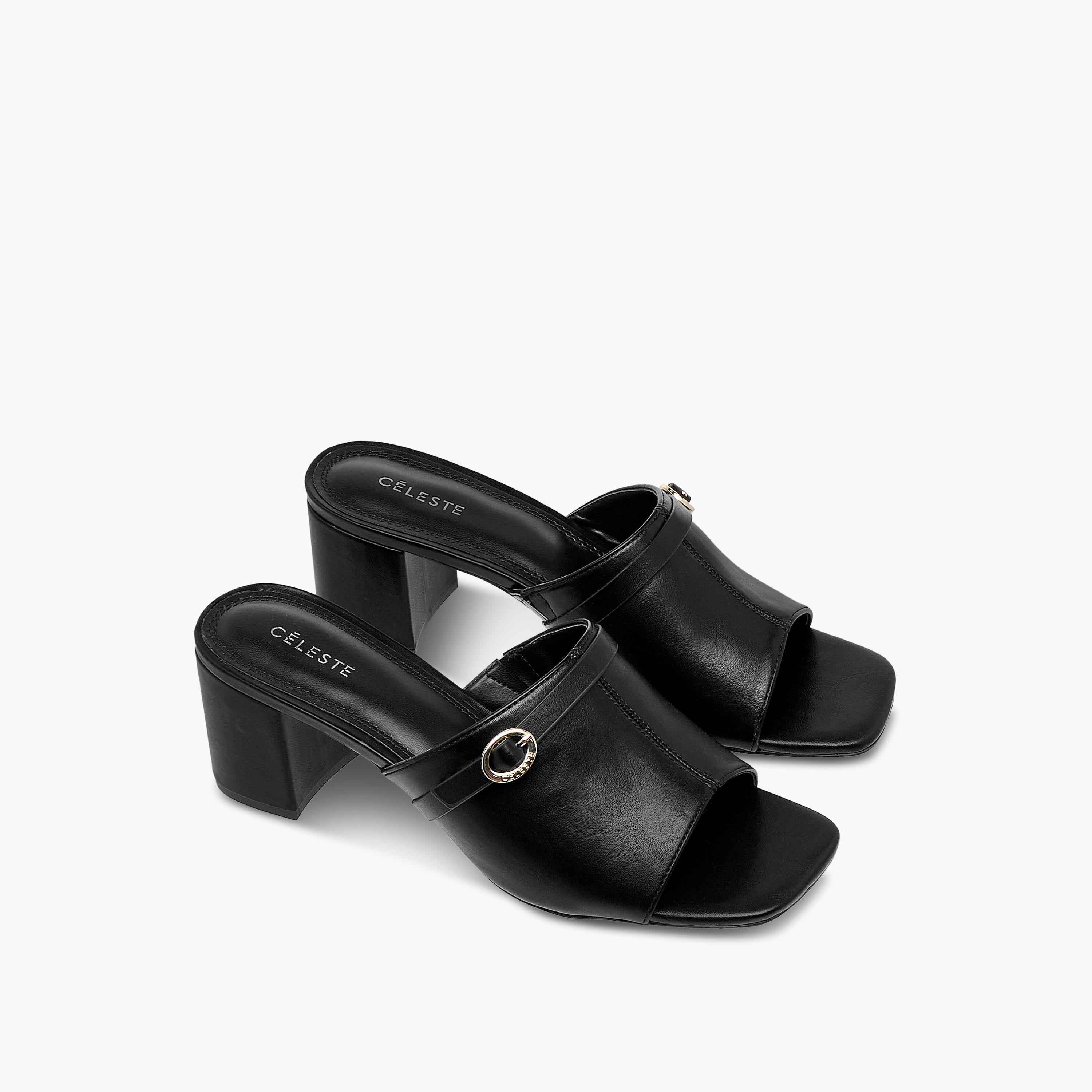 Celeste Women's Buckle Accent Slip-On Sandals with Block Heels-women-shoes-sandals-heeled-image-1